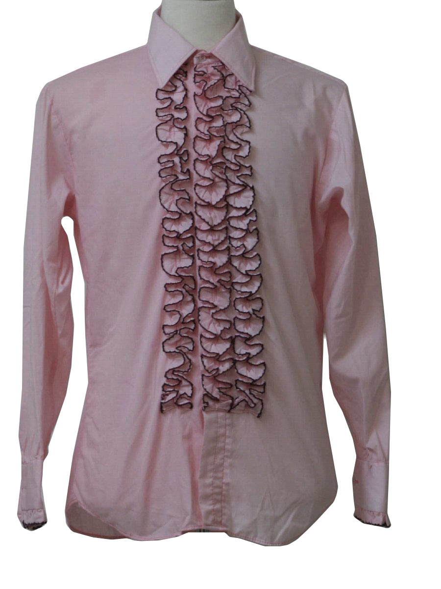 1970's Shirt (L): 70s -L-M Fashions- Mens light pink and black cotton ...