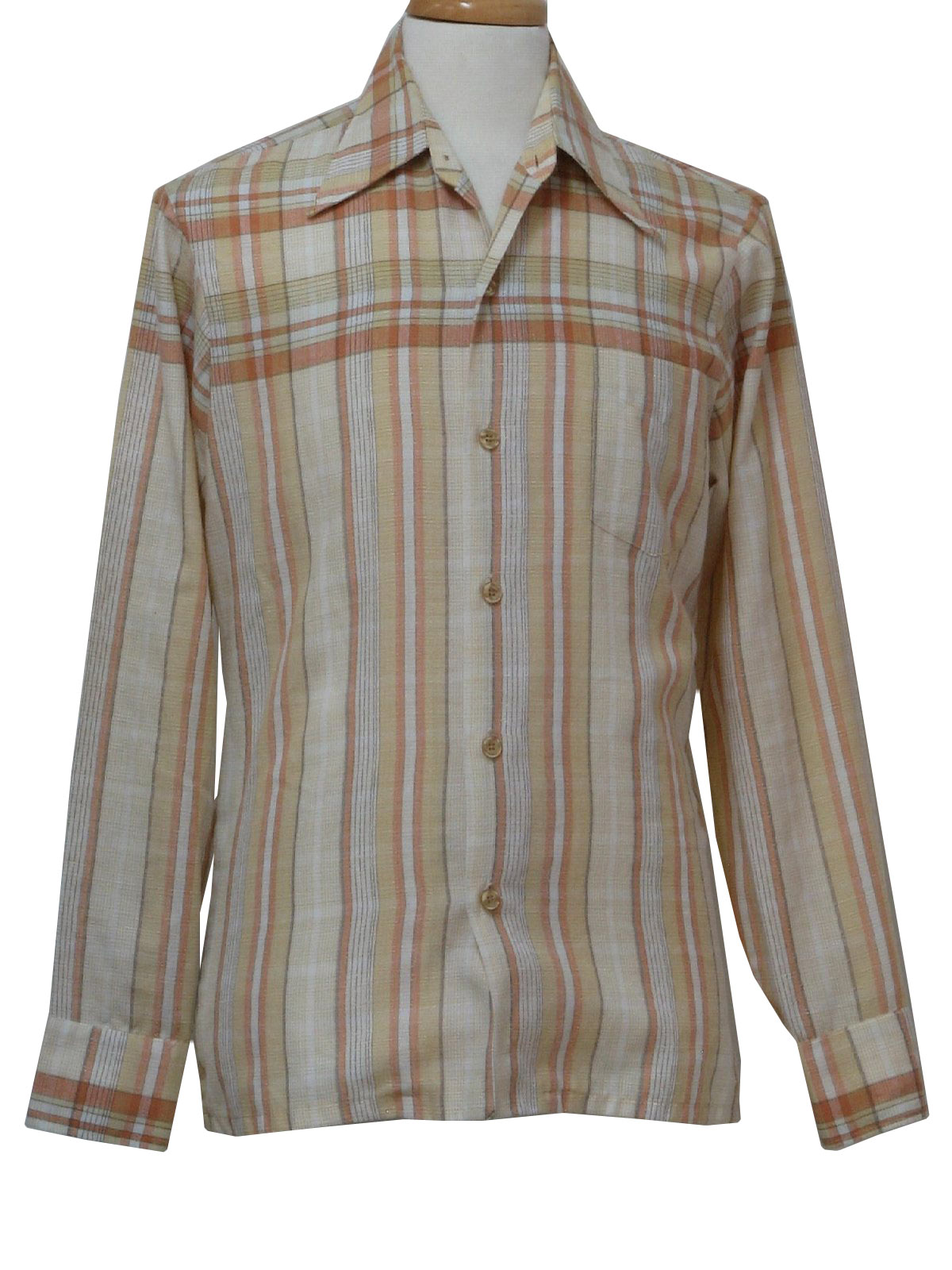 Retro 70's Print Disco Shirt: 70s -Spire- Mens maize, rust, dark taupe ...