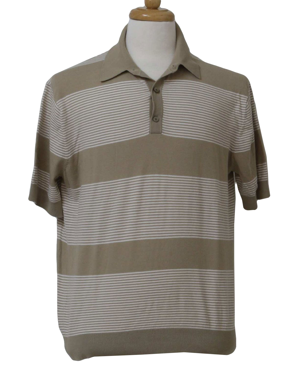 Retro 1980's Knit Shirt (Murano) : 80s -Murano- Mens taupe and white ...