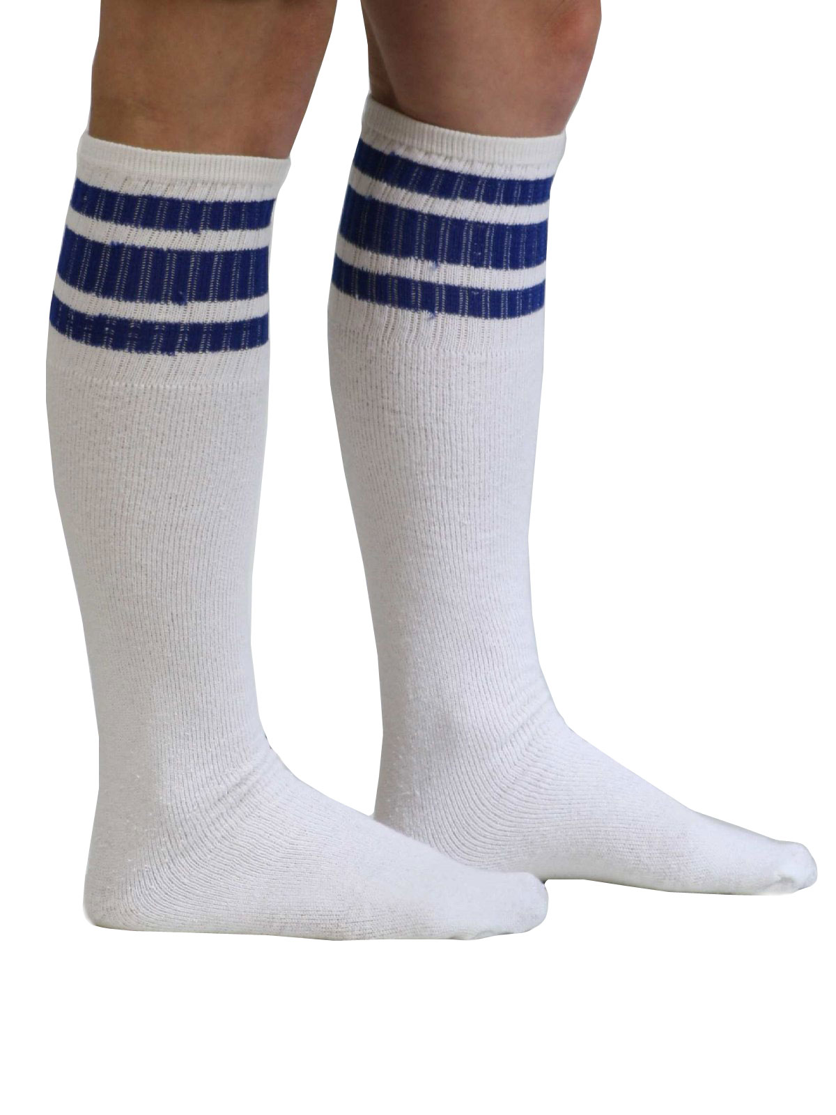 1980's Socks (Missing Label): 80s -Missing Label- Dudes, when is the last  time you were actually able to find fantastic knee high cotton blend tube  socks with blue stripe rib knit trim
