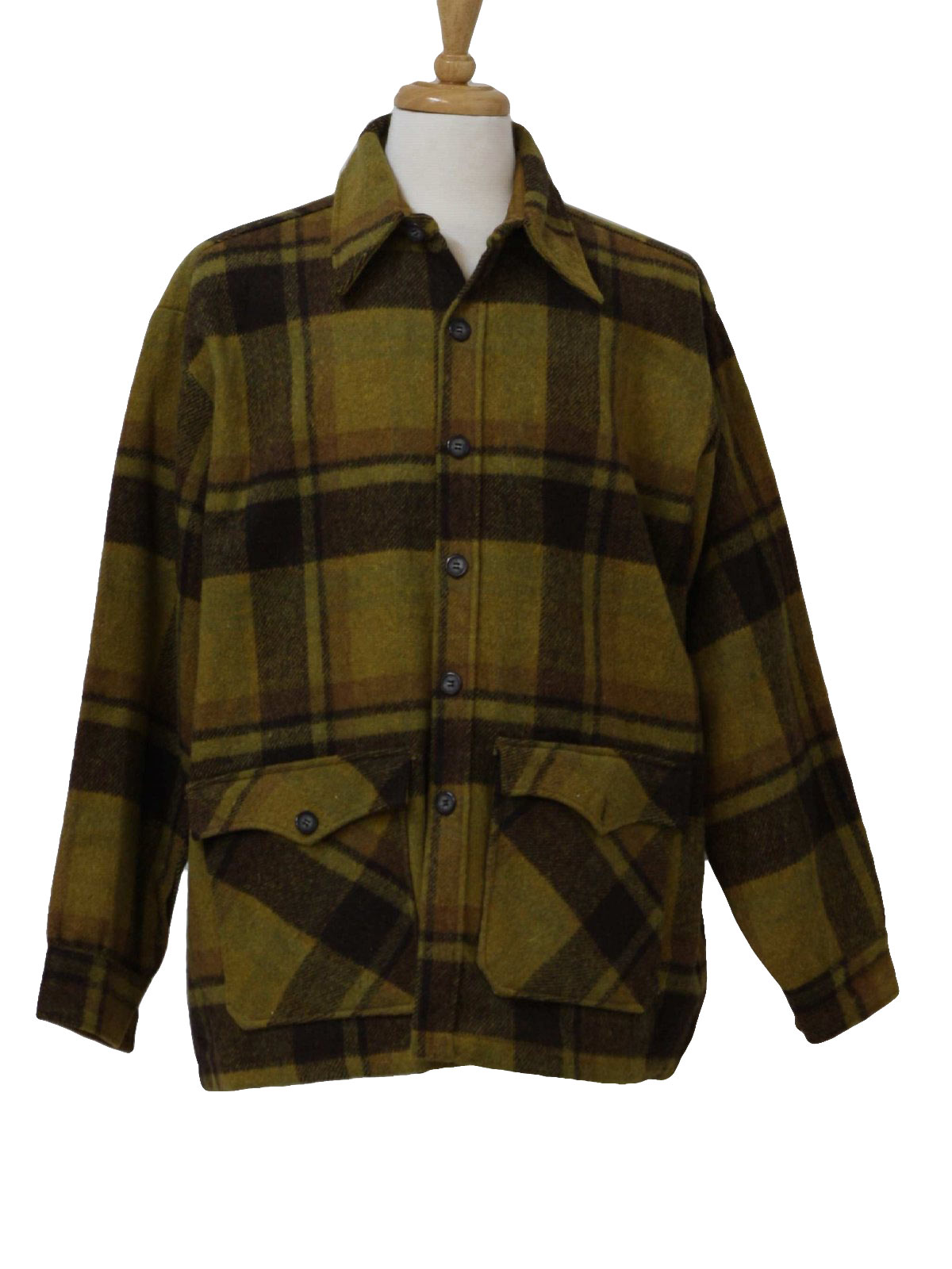 1960s Sears Jacket: 60s -Sears- Mens shaded olive green and brown plaid ...