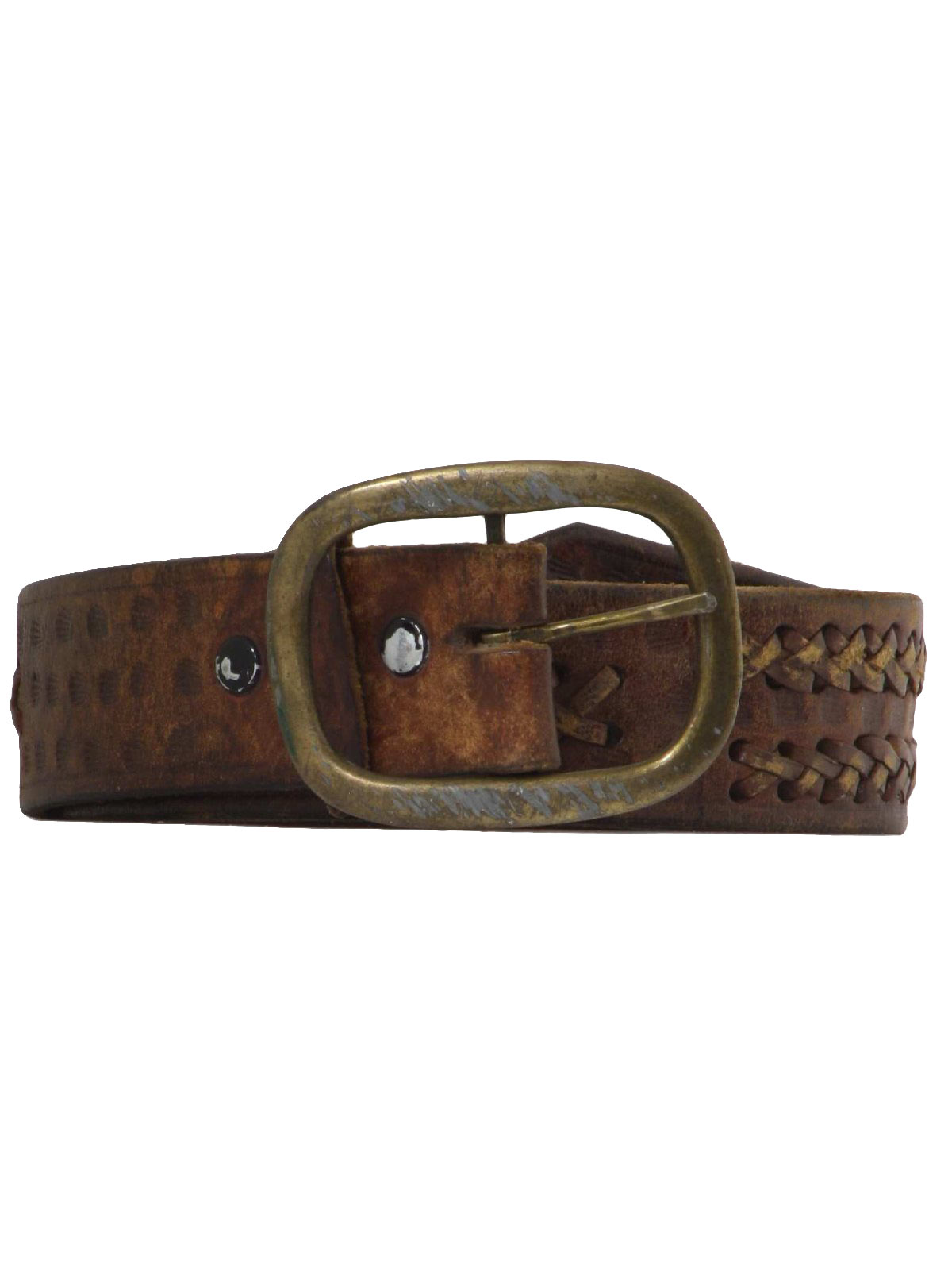 1970's Retro Belt: 70s -Home Made- Mens well worn medium brown leather ...