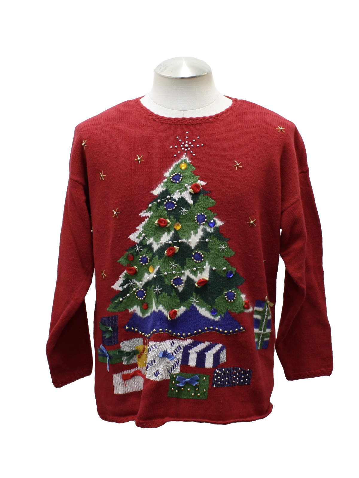 Ugly Christmas Sweater: -Carly St. Clair- Unisex red with evergreen ...