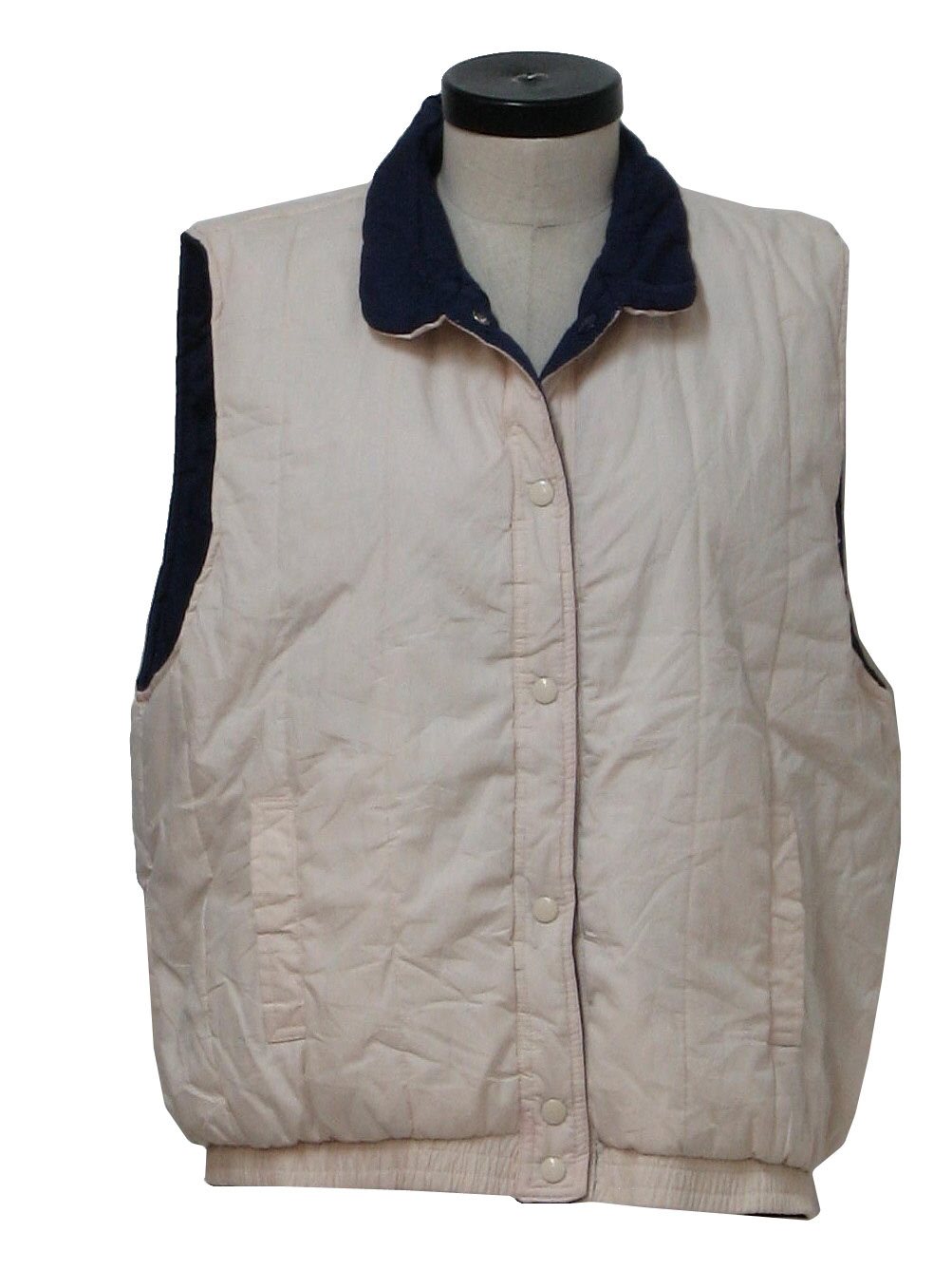 Vintage 1980's Vest: 80s -fabric label- Womens cream and navy blue ...