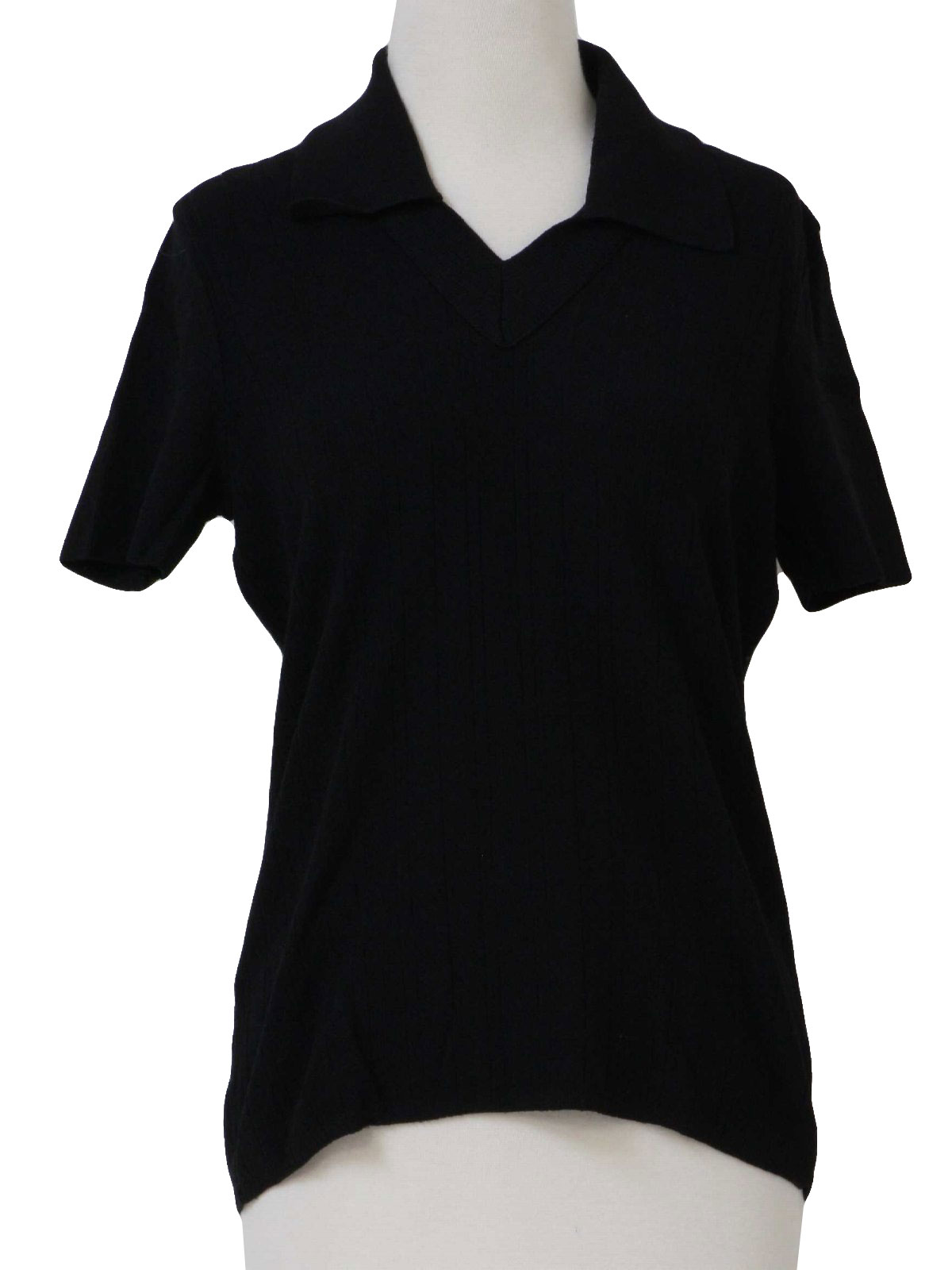 1980's Vintage Knit Shirt: 80s -no label- Womens black short sleeve ...