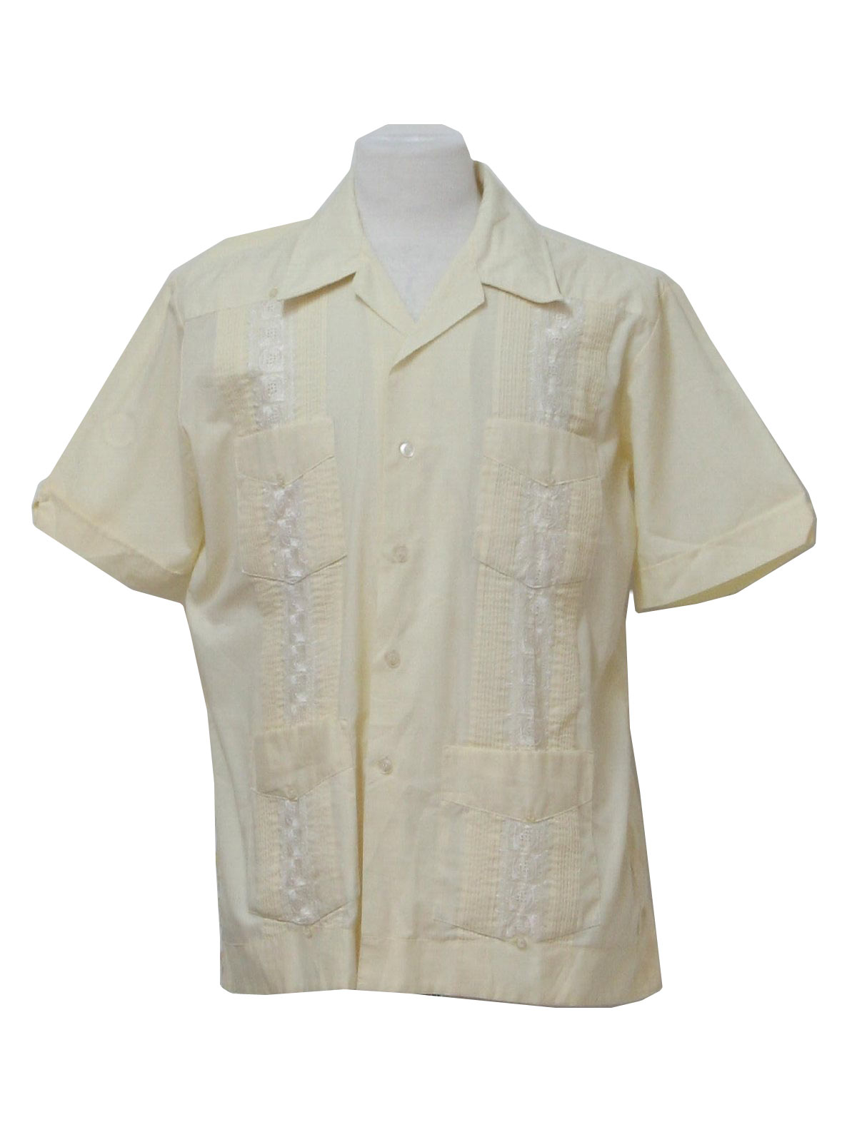 1970's Guayabera Shirt (Mexicali): 70s -Mexicali- Mens ivory polyester ...