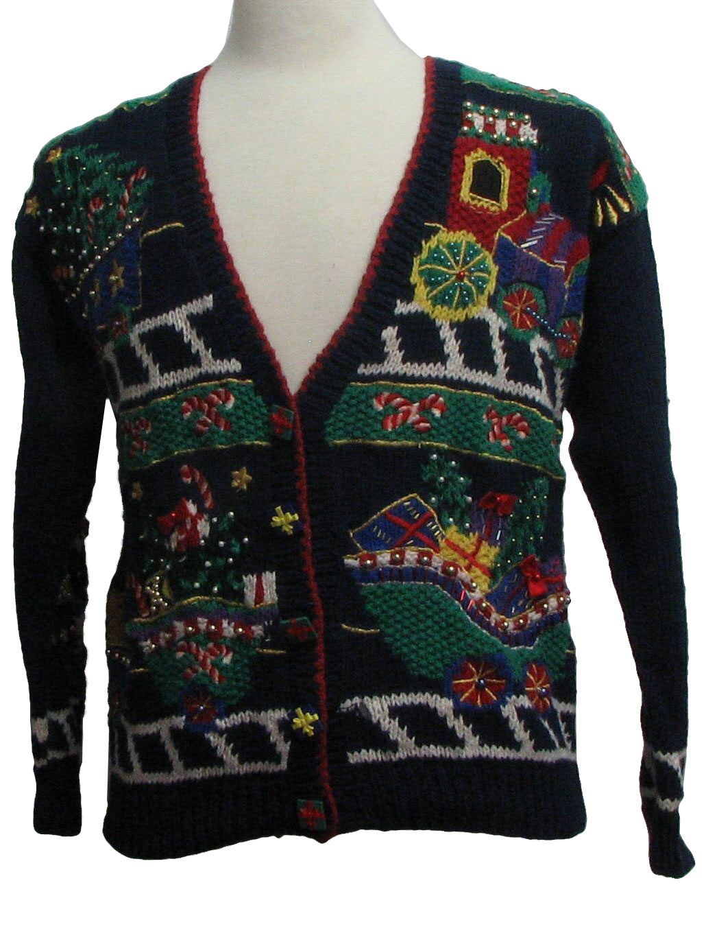 Womens Ugly Christmas Sweater: -Belle Pointe- Womens navy blue ...