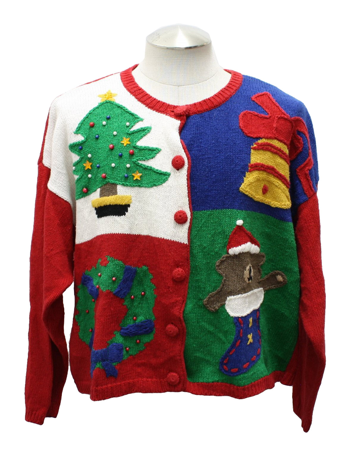 Womens Ugly Christmas Cardigan Sweater: -SJ Designs- Womens bright red ...