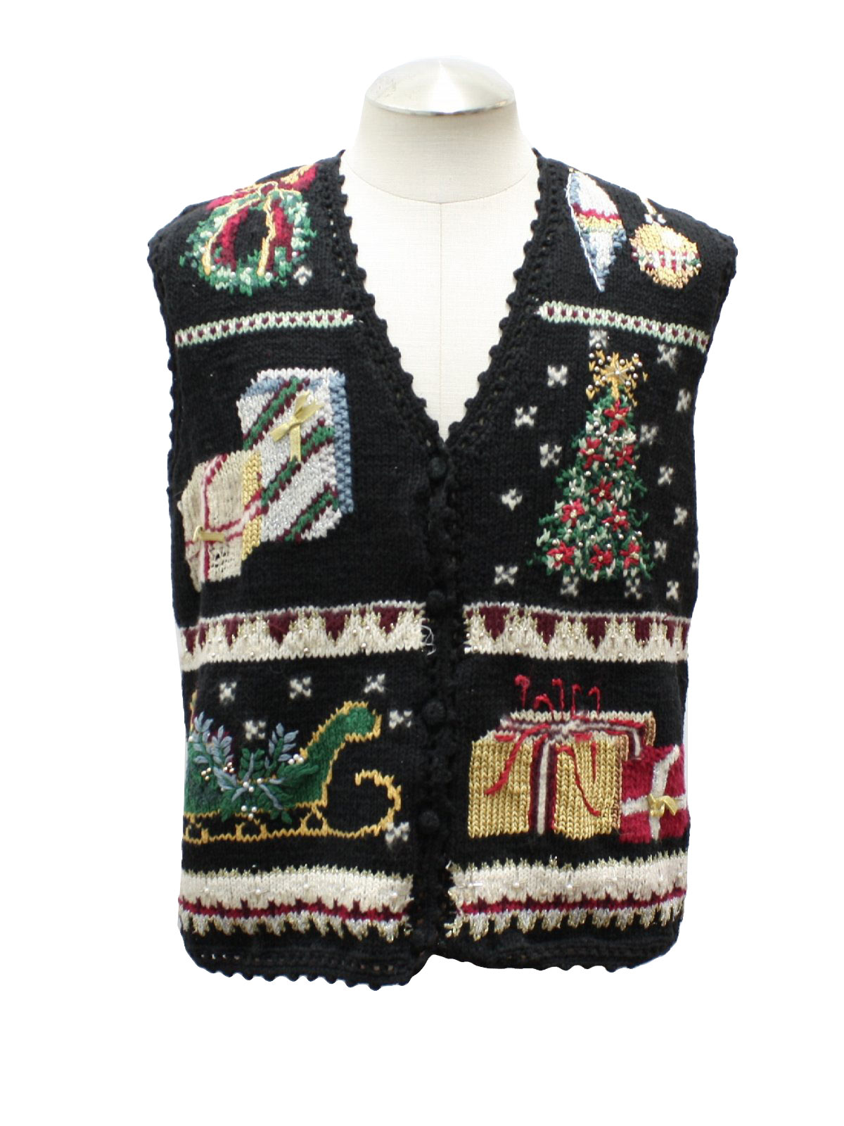 Womens Ugly Christmas Sweater Vest: -Tiara- Womens black background ...