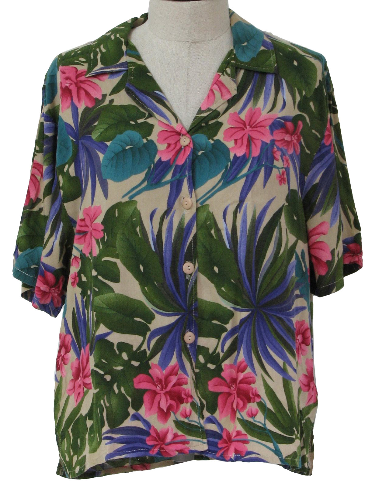 1980's Hawaiian Shirt (Units): 80s -Units- Womens beige, rose pink ...