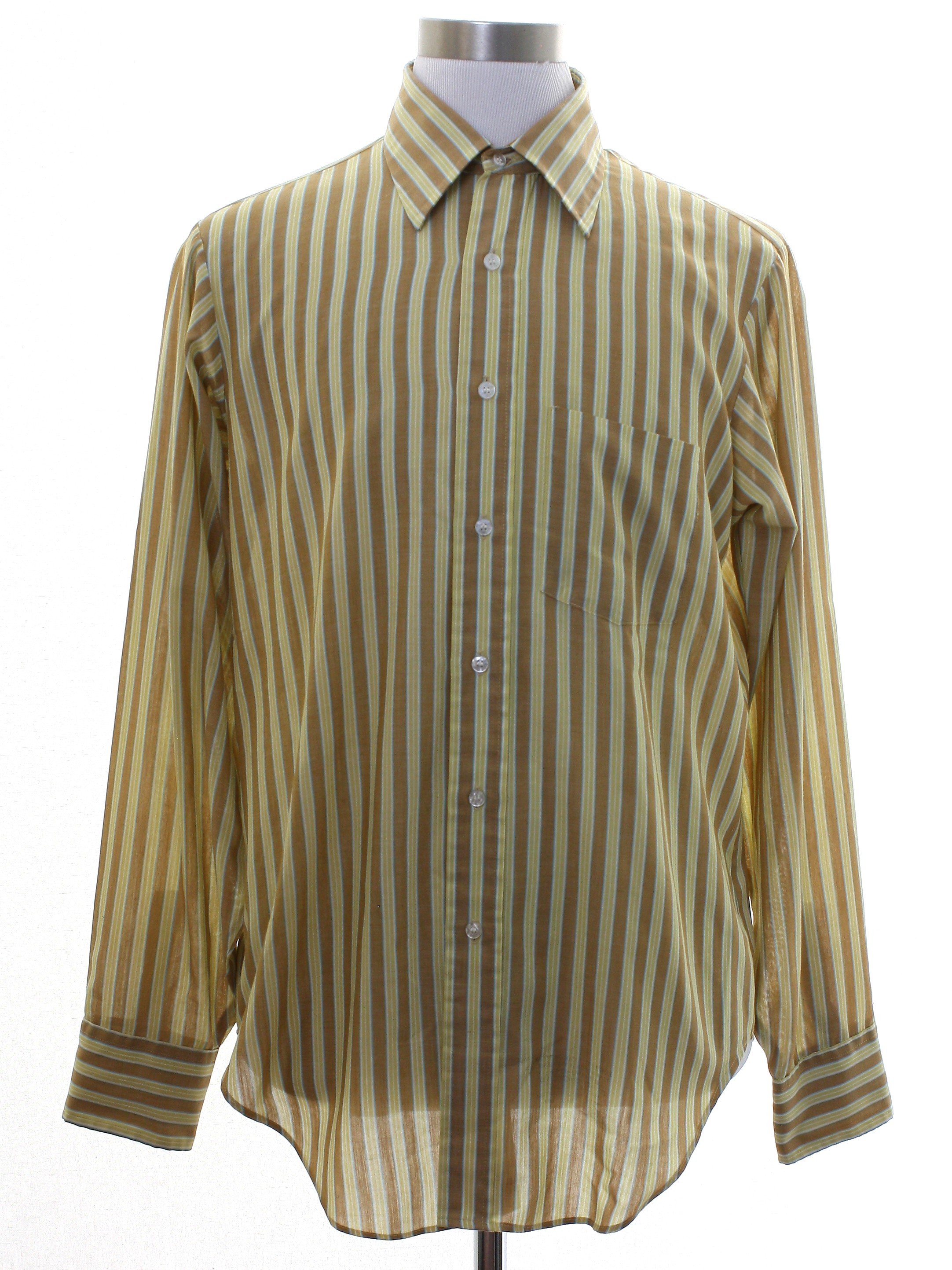 Retro 1960s Shirt: 60s -Arrow Kent Collection- Mens brown, teal, yellow ...
