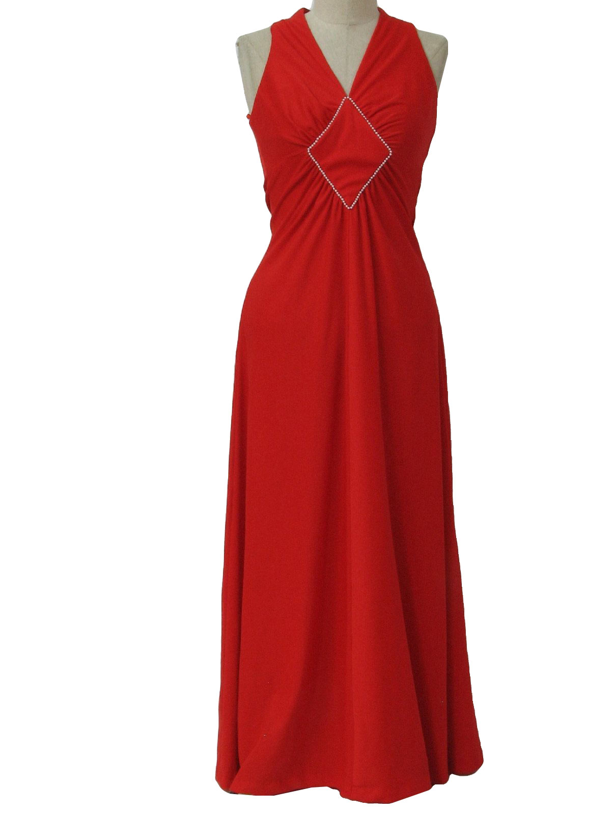 Retro 1970s Disco Dress: 70s -Missing Label- Womens red floor length ...