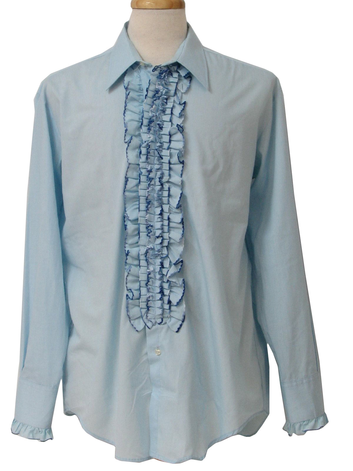 Retro 1970s Shirt: 70s -After Six- Mens light blue, medium blue and ...