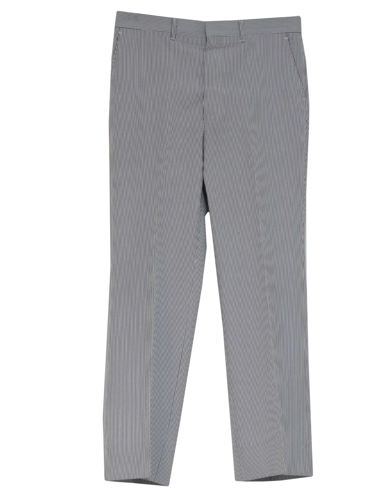 Vintage 70s Pants: 70s -Care label- Mens sky blue and white pin striped ...