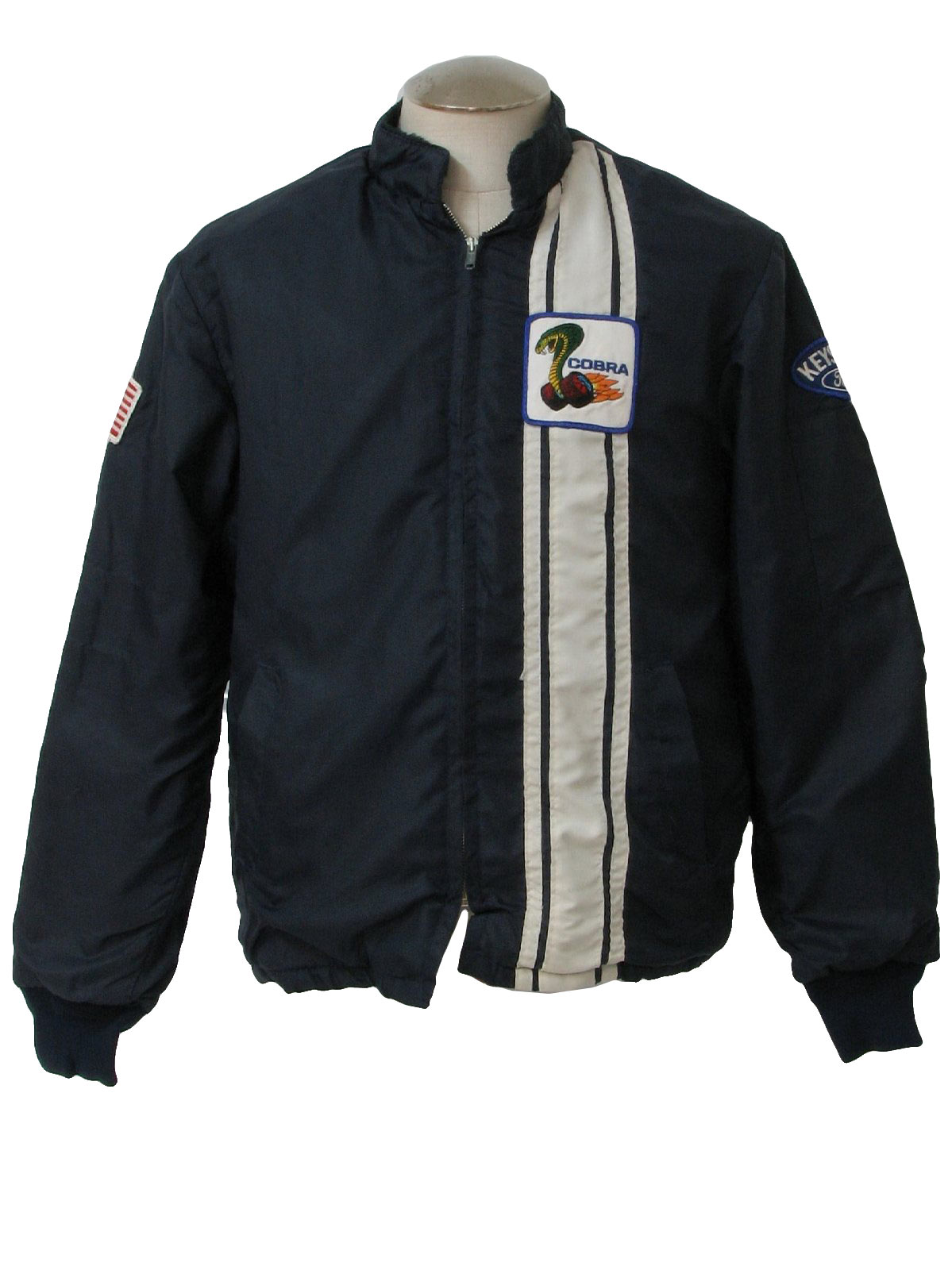 Vintage 1970's Jacket: 70s -Care Label- Mens blue, and white nylon ...