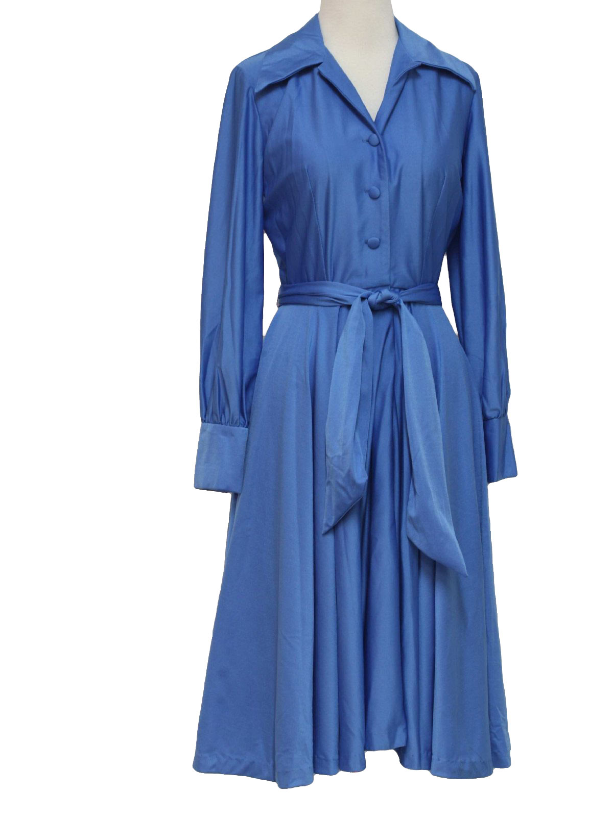 Vintage 1970's Disco Dress: 70s -no label- Womens glossy blue slinky ...