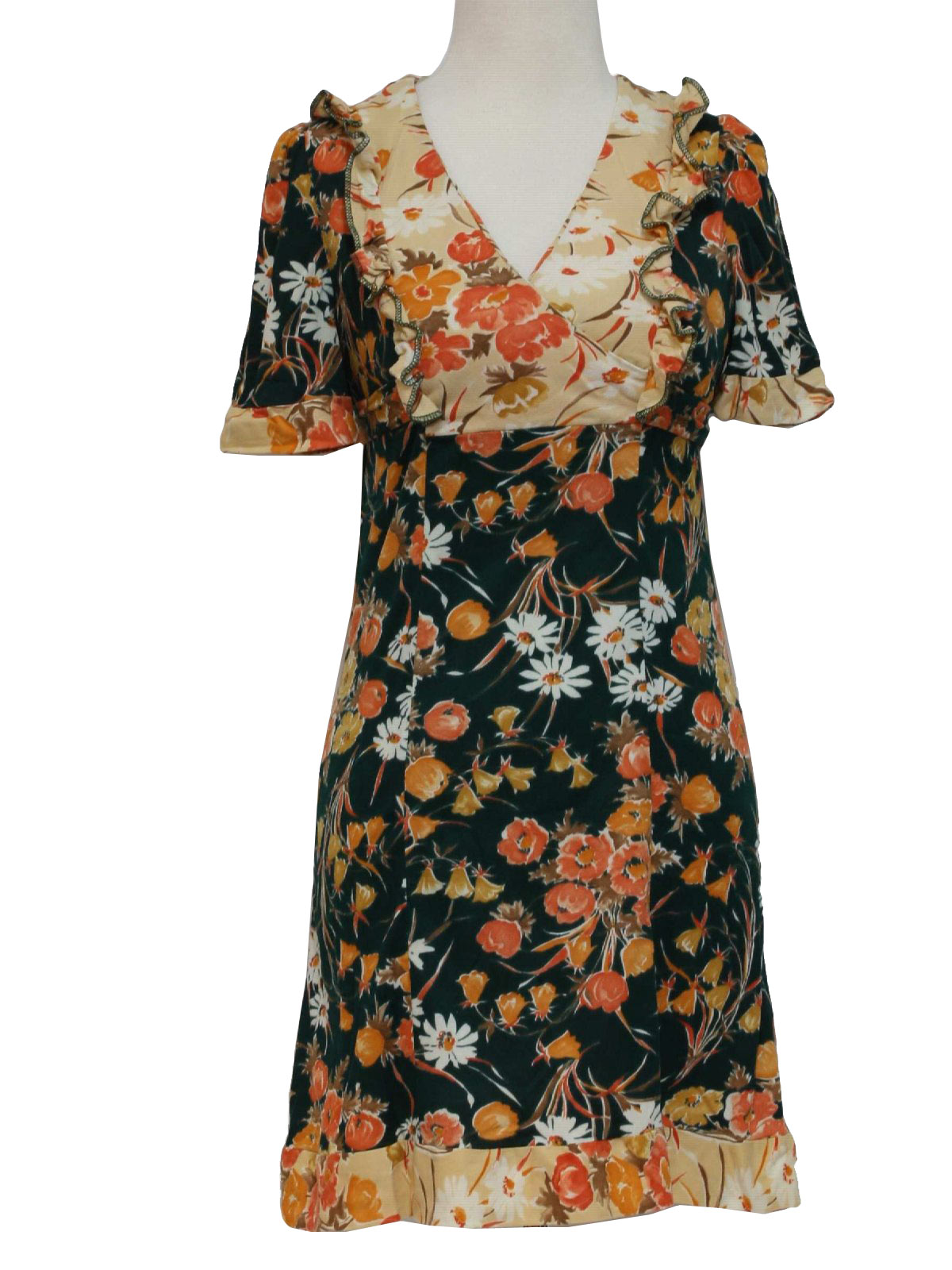Vintage 70s Hippie Dress: 70s -care label- Womens deep green, orange ...