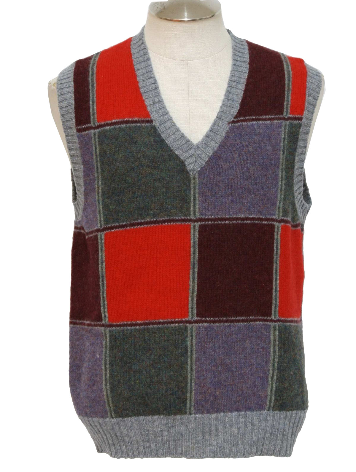 80s Retro Sweater: 80s -Braemar- Mens light heather gray, red, heather ...