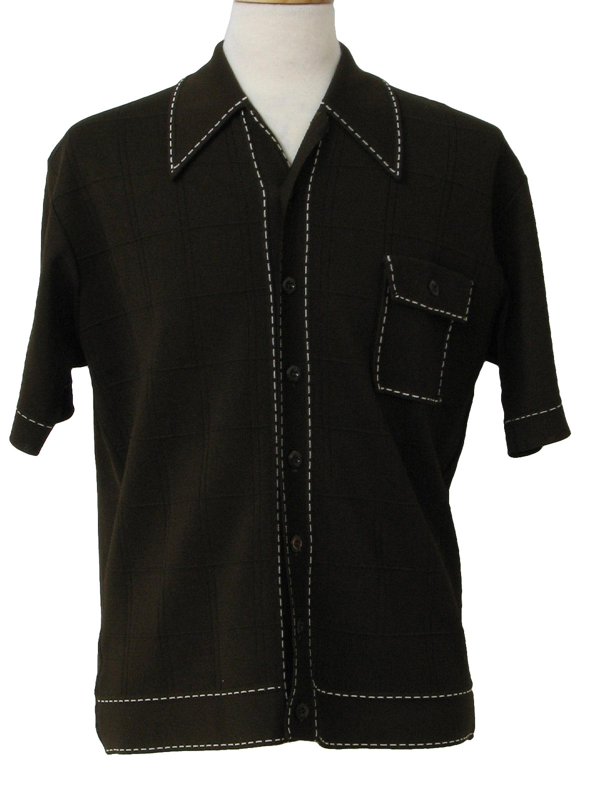 Vintage Virany 70's Shirt: 70s -Virany- Mens dark brown and white ...