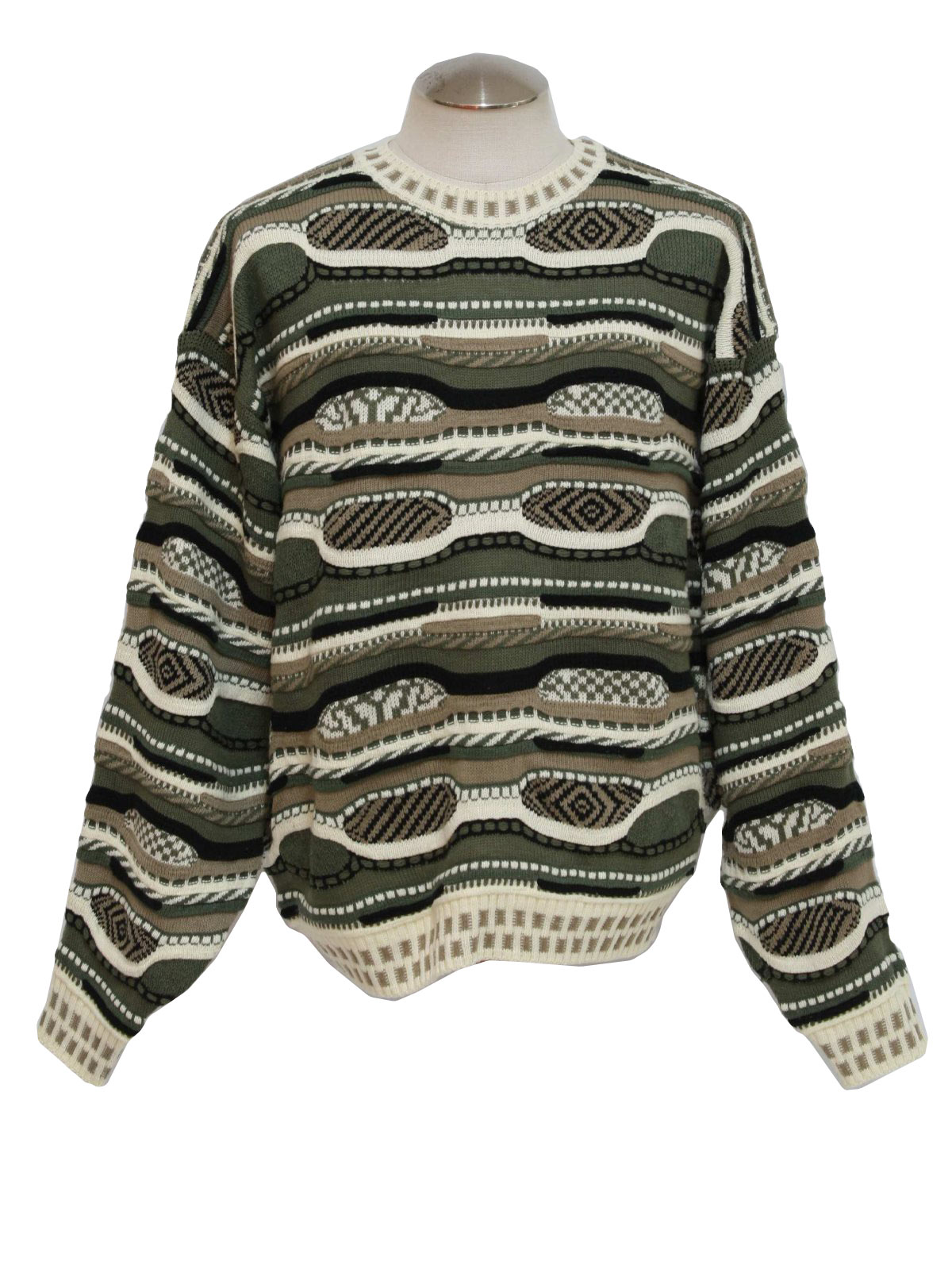 Sweater: 80s or early 90s -Bachrach- Mens white, sage green, tan and ...