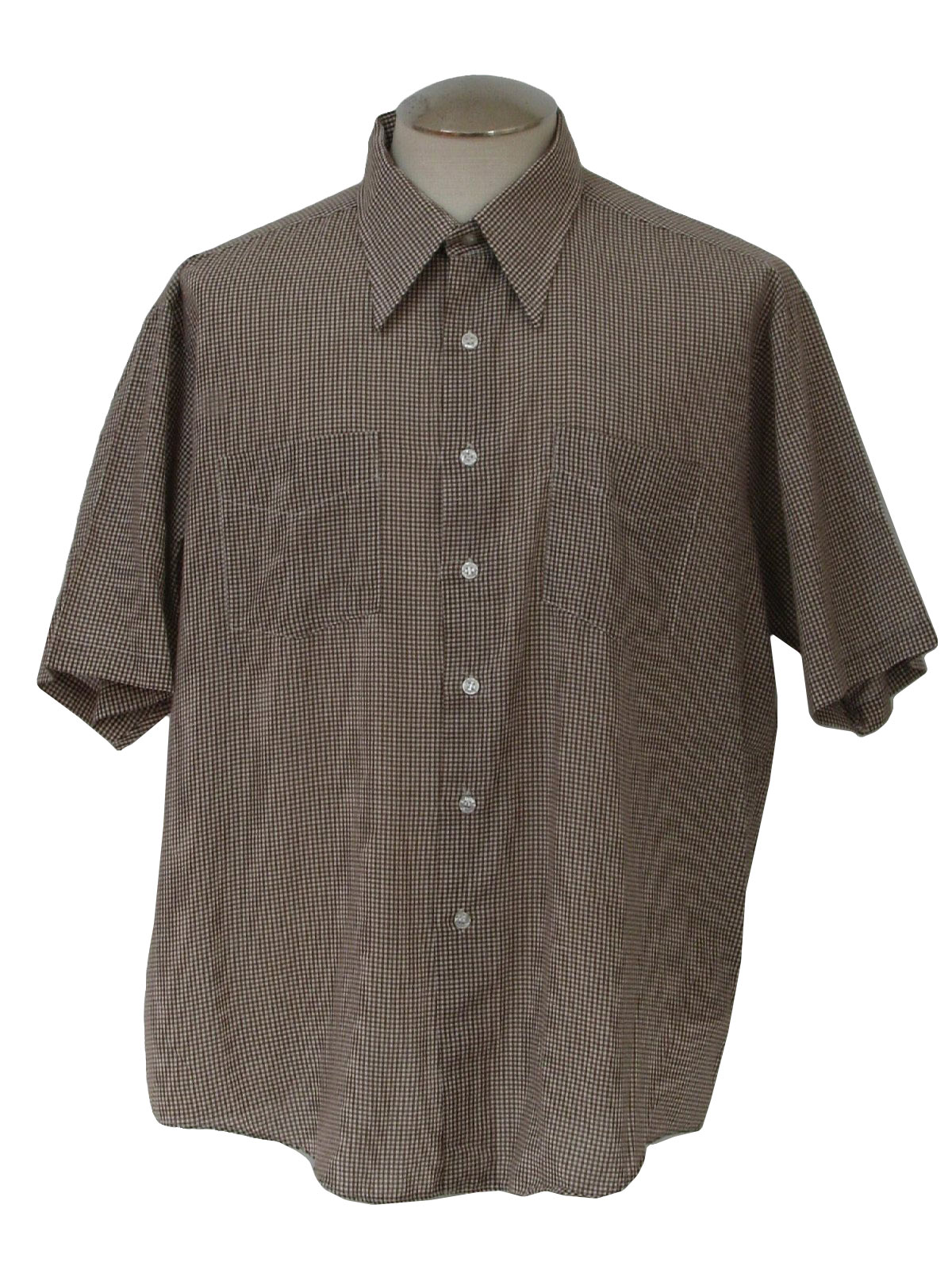 Vintage 70s Shirt: 70s -Man Fit Campus- Mens brown and white tight ...