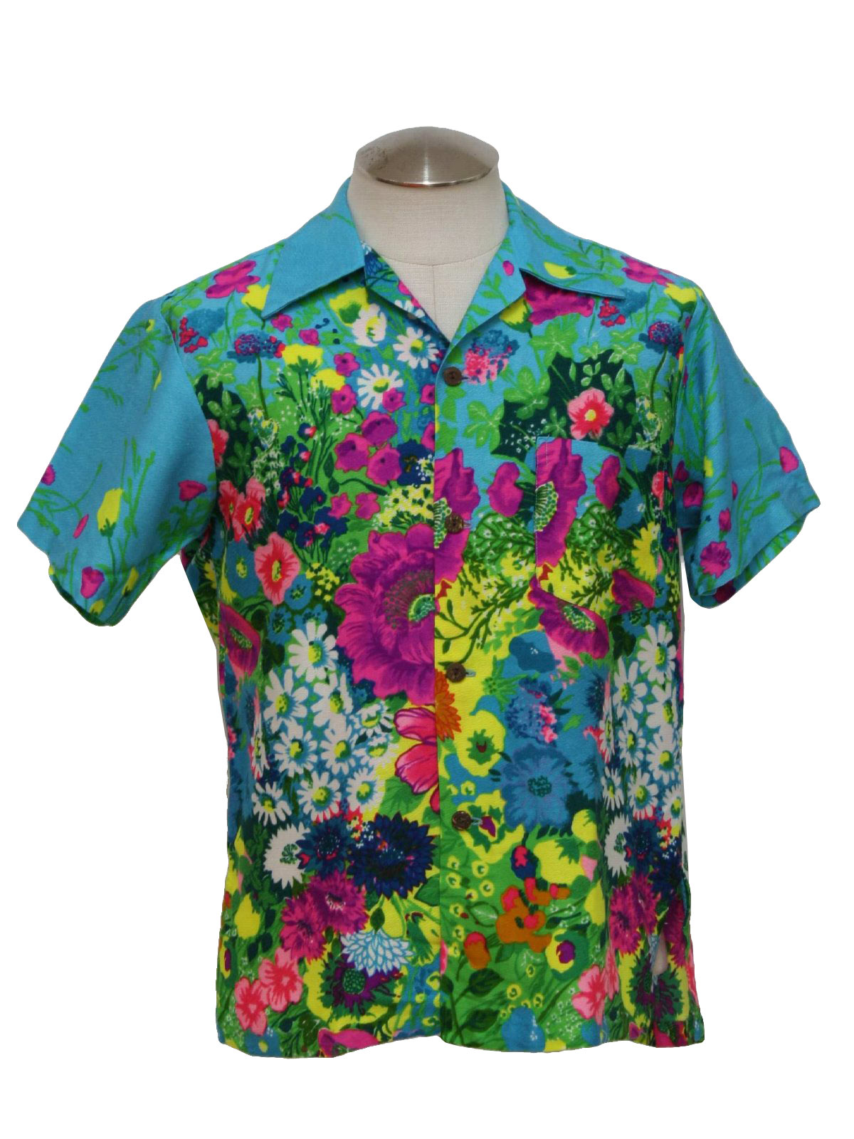 Retro 1960s Hawaiian Shirt: Late 60s -Likeke- Mens blue, teal, purple ...