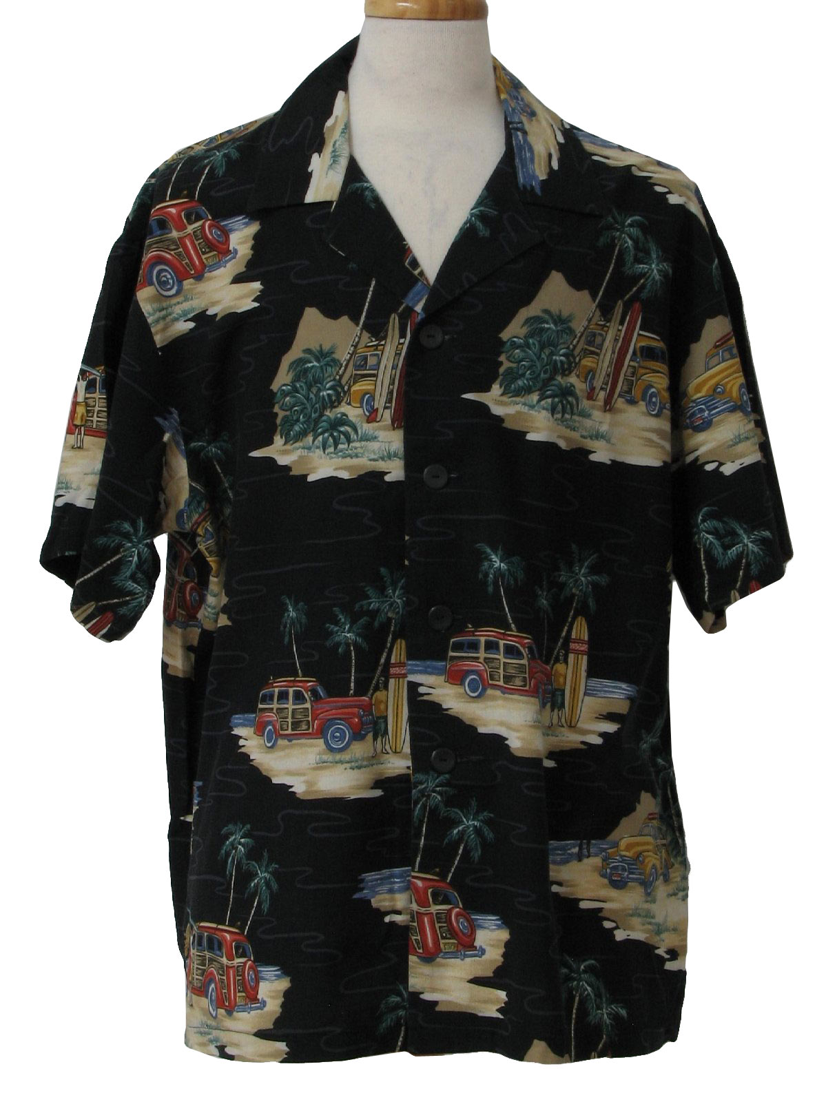 Retro 1990's Hawaiian Shirt: 90s -No Label- Mens black, white, sand ...