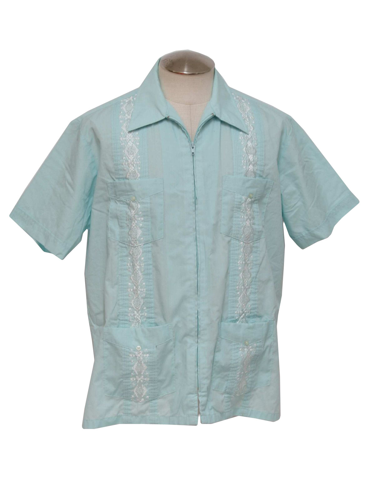 Vintage Haband 80's Guayabera Shirt: 80s -Haband- Mens bright aqua ...