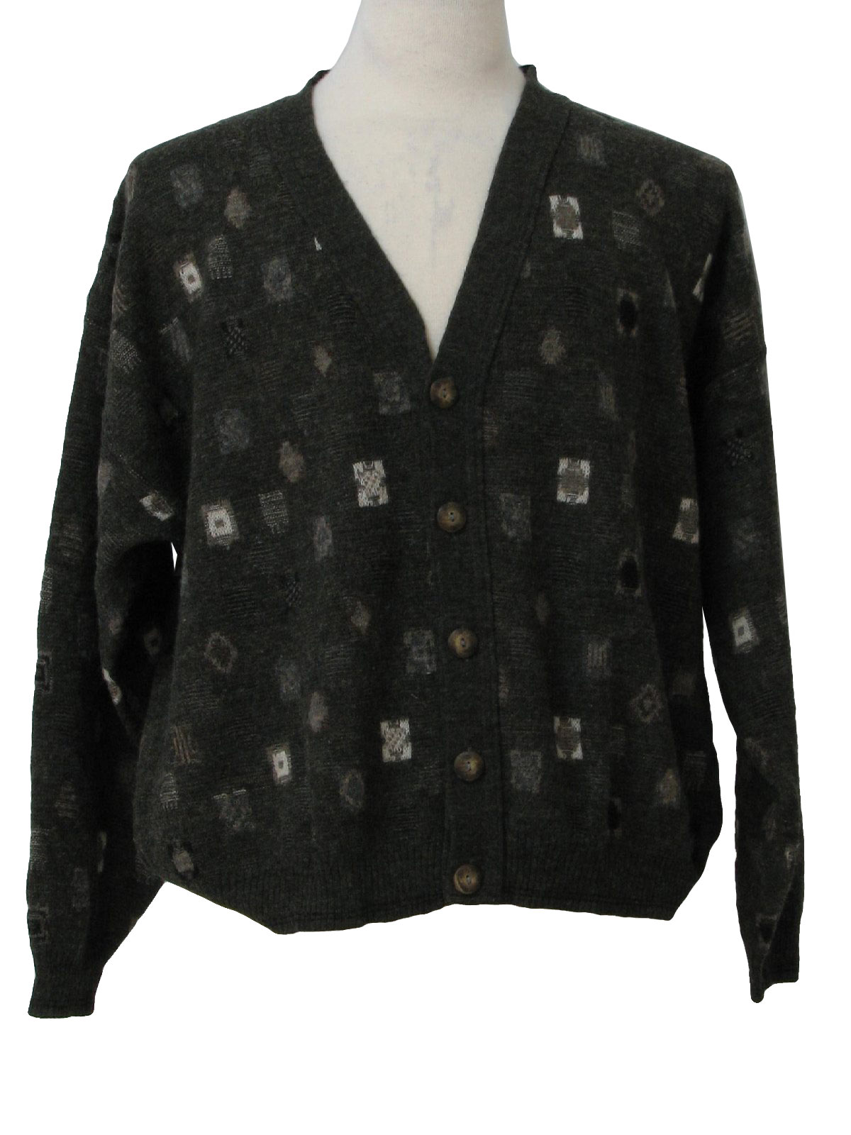 1990's Vintage Haggar Caridgan Sweater: 90s -Haggar- Mens shaded grey ...