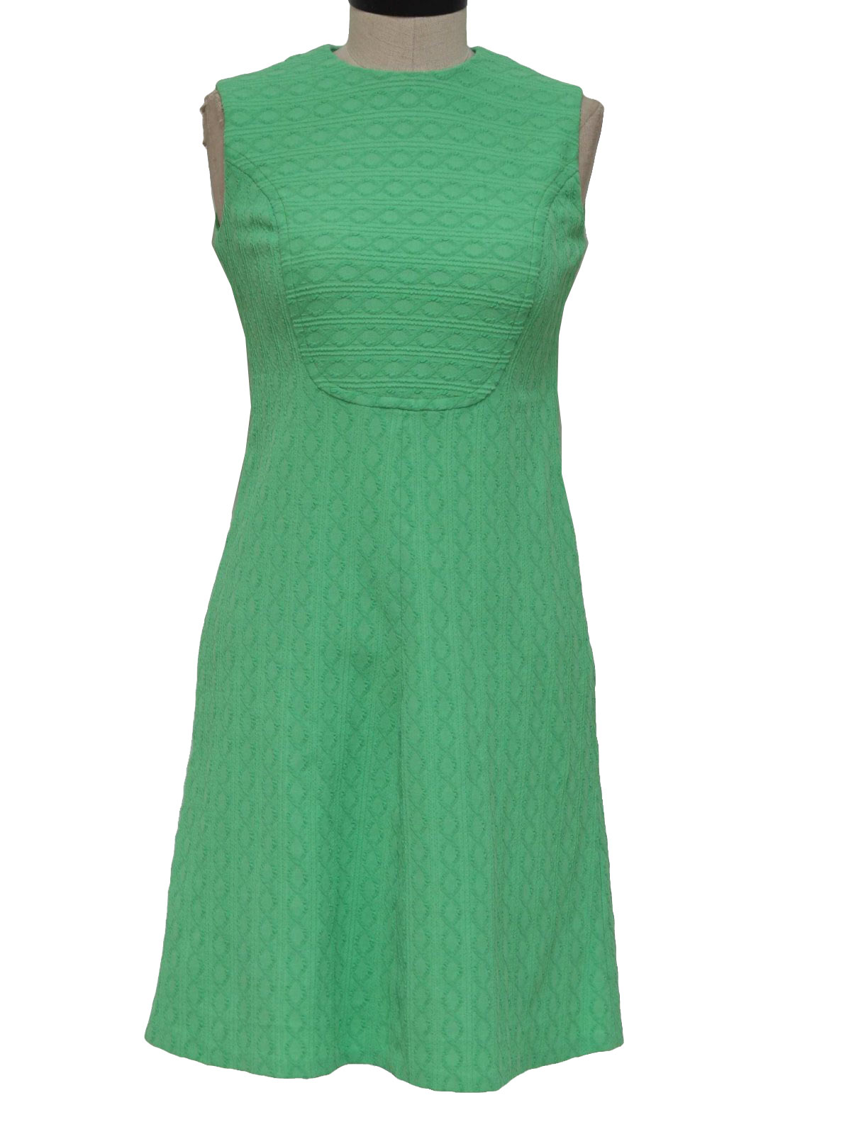 1960's Dress: 60s -no label- Womens spearmint polyester sleeveless mid ...