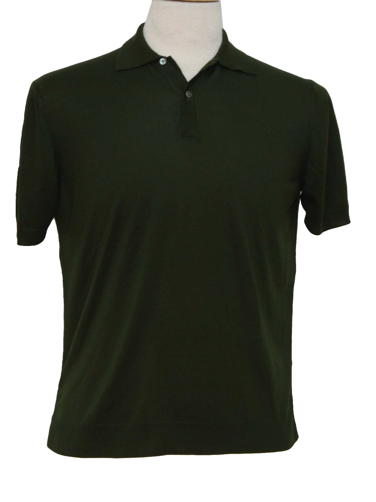 1960s Vintage Shirt: 60s -Pulligan- Mens dark moss green slinky nylon ...