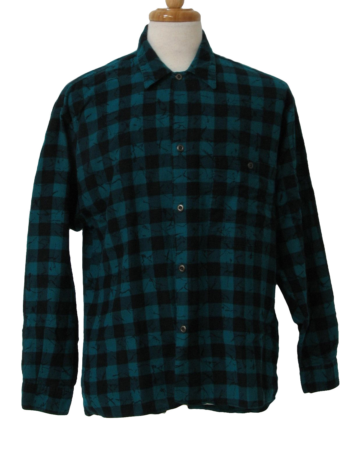 Retro 90's Shirt: 90s -Bon Homme- Mens teal and black cotton flannel ...