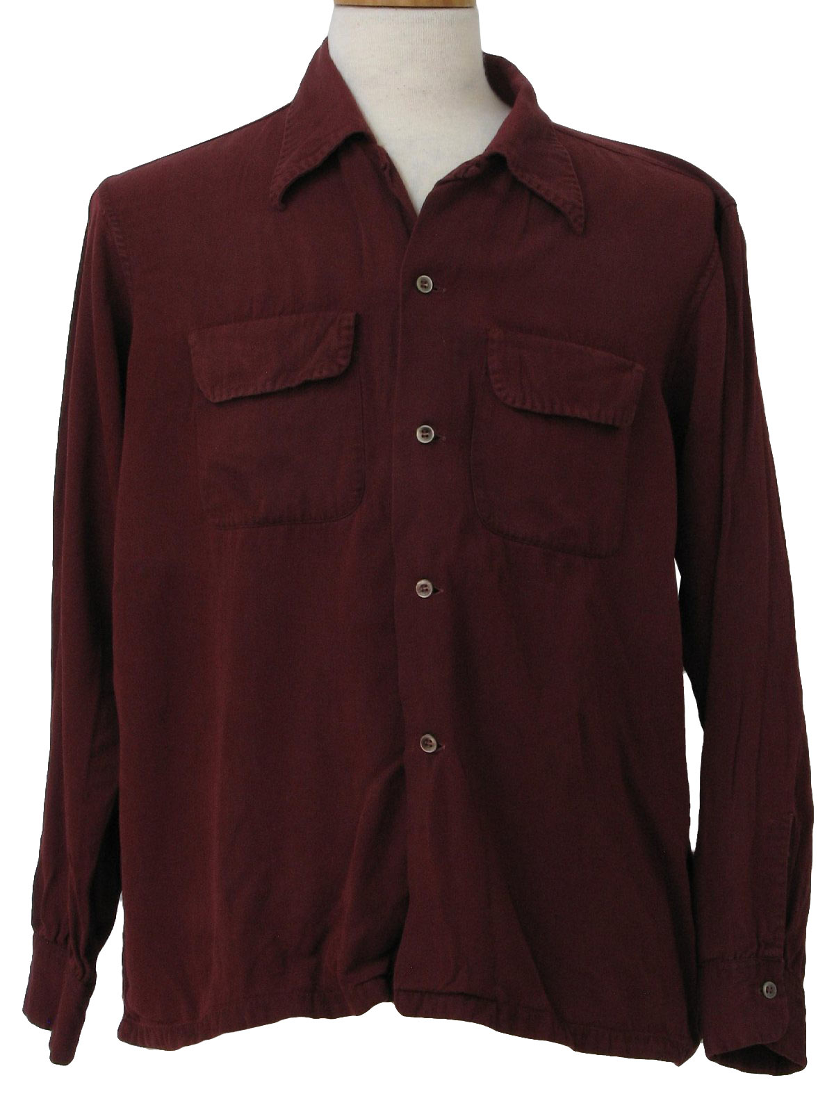 Retro 50's Gabardine Shirt: 50s -Arrow Gabanaro- Mens wine rayon