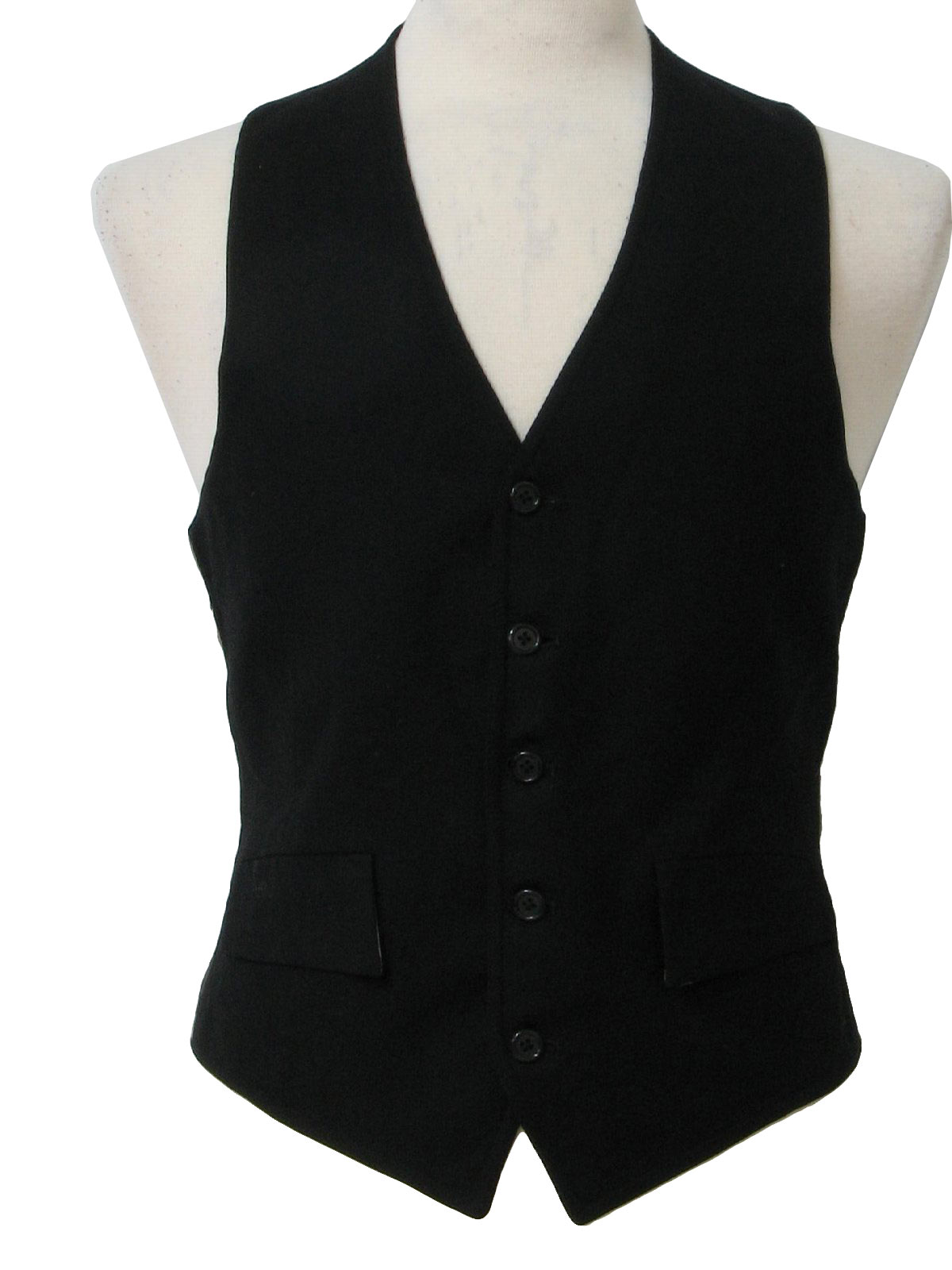 1960's Suit: 60s -No Label- Mens black wool serge vest with button ...