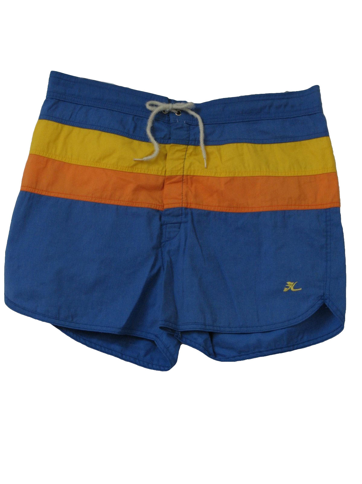 1980's Retro Shorts: 80s -Hobbie- Mens blue, yellow and dusty orange ...