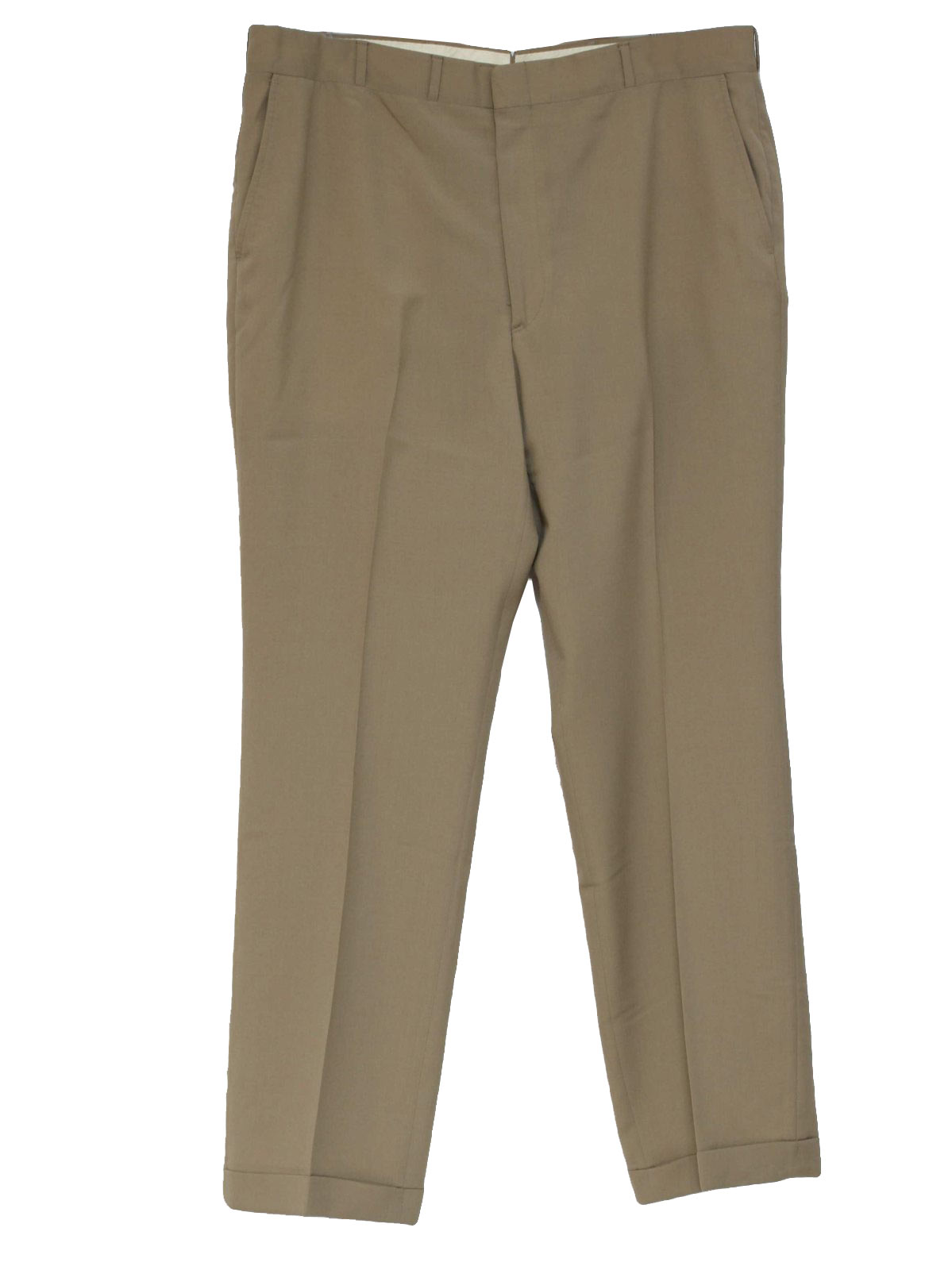 Mens 1960s Flat Front Wool Trousers with Tapered Legs