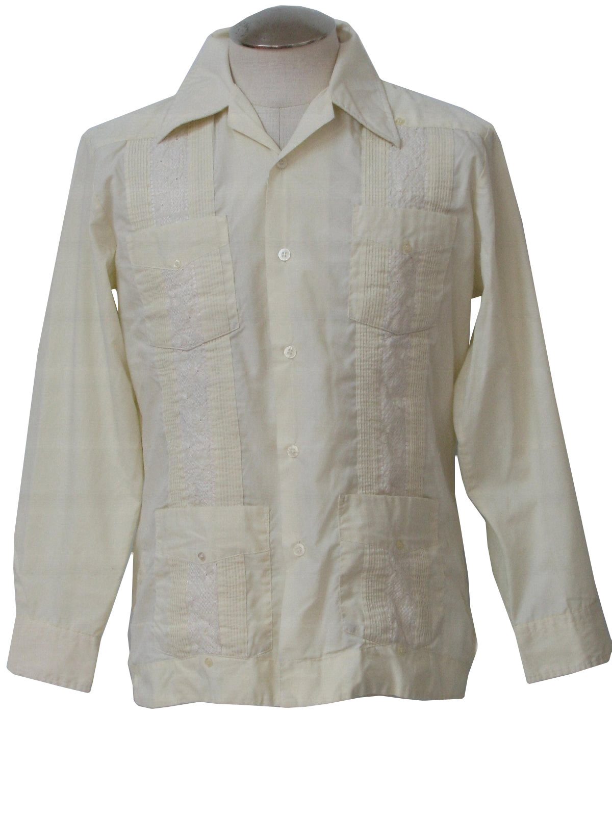 1980's Guayabera Shirt (Yucateca): 80s -Yucateca- Mens ivory cotton and ...