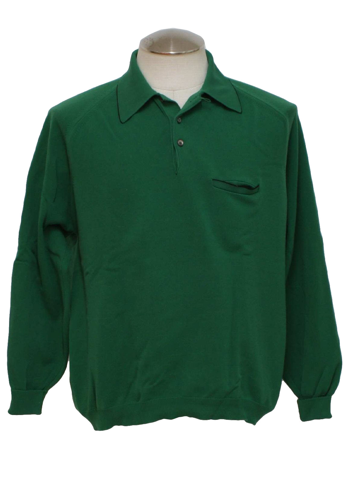1970's Retro Knit Shirt: 70s -Puritan- Mens kelly green nylon banlon ...