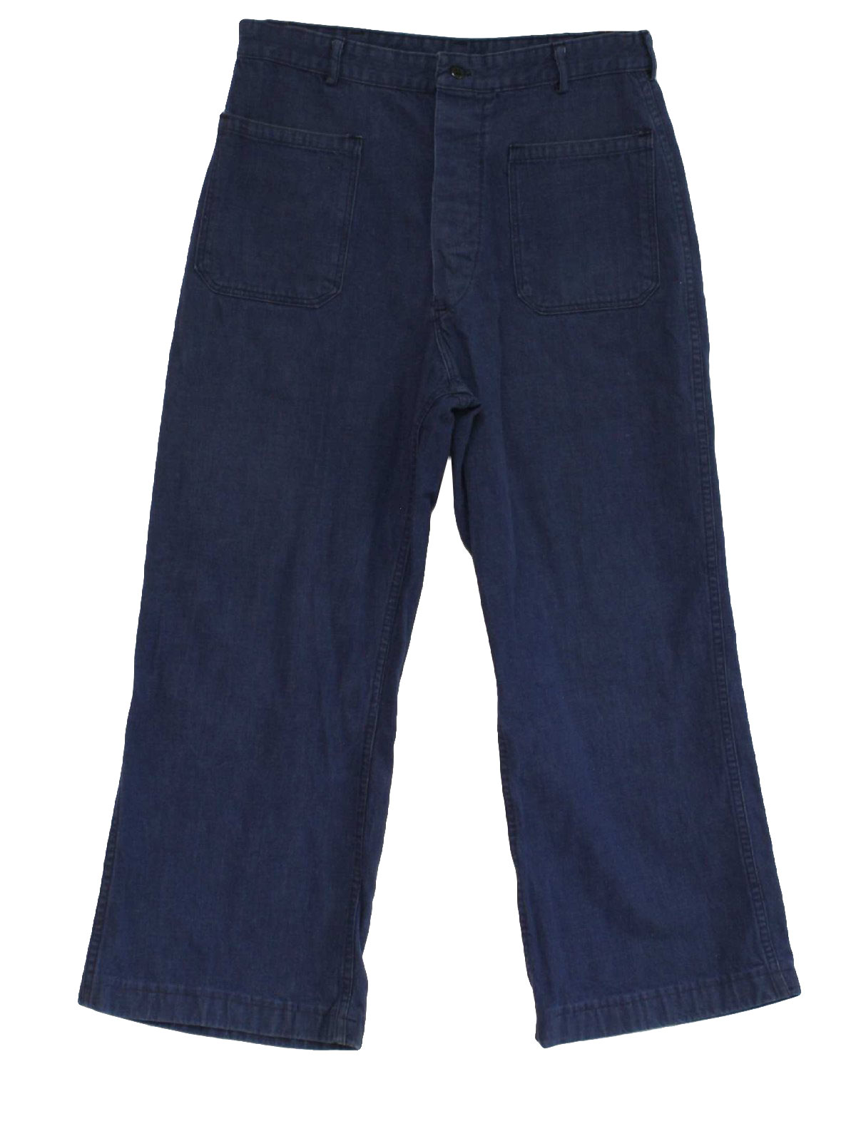 Vintage 70's Pants: 70s -no label- Mens blue cotton blend denim Navy ...
