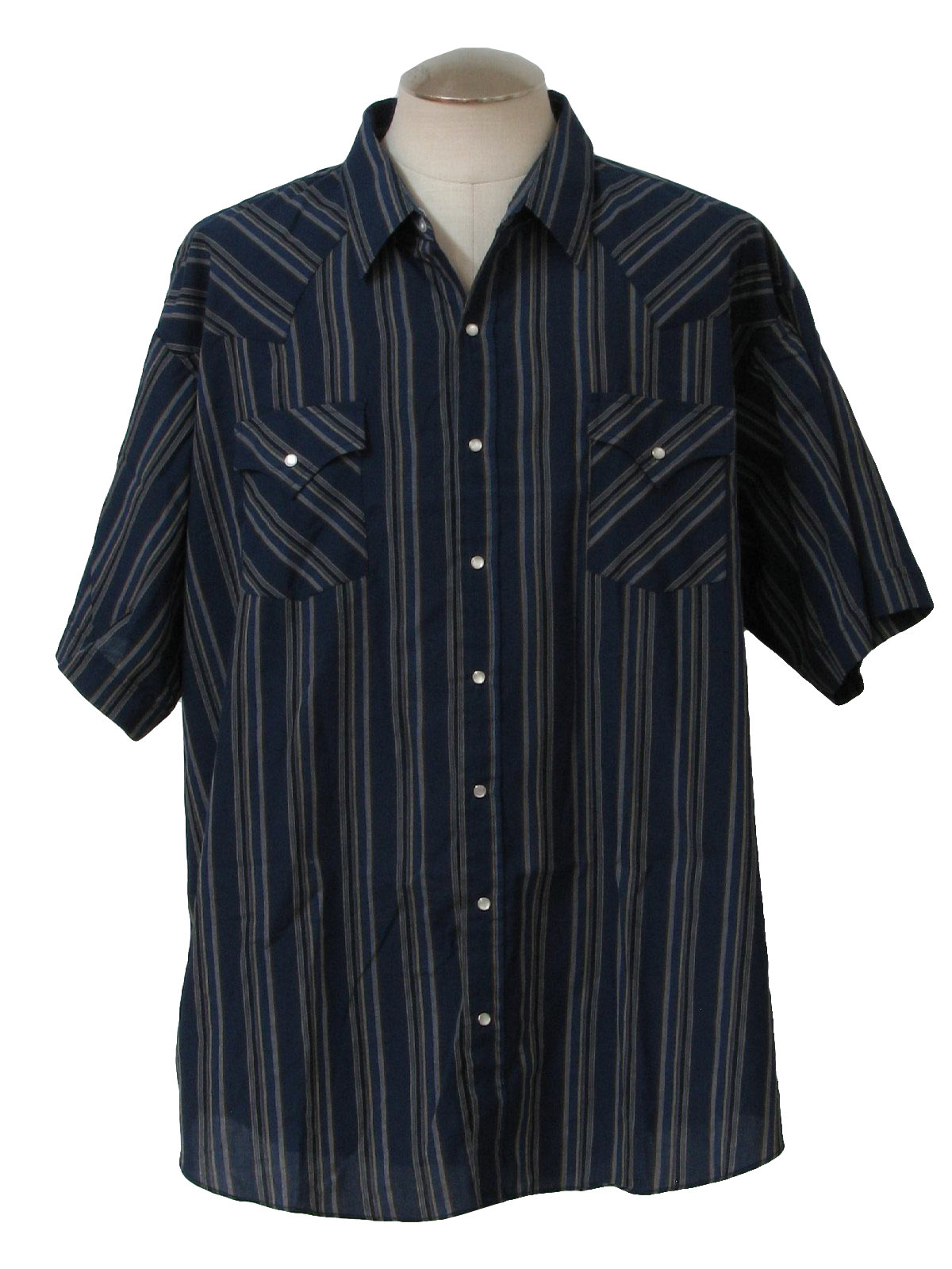 Eighties Plains Western Shirt: 80s -Plains- Mens navy blue, grey, beige ...