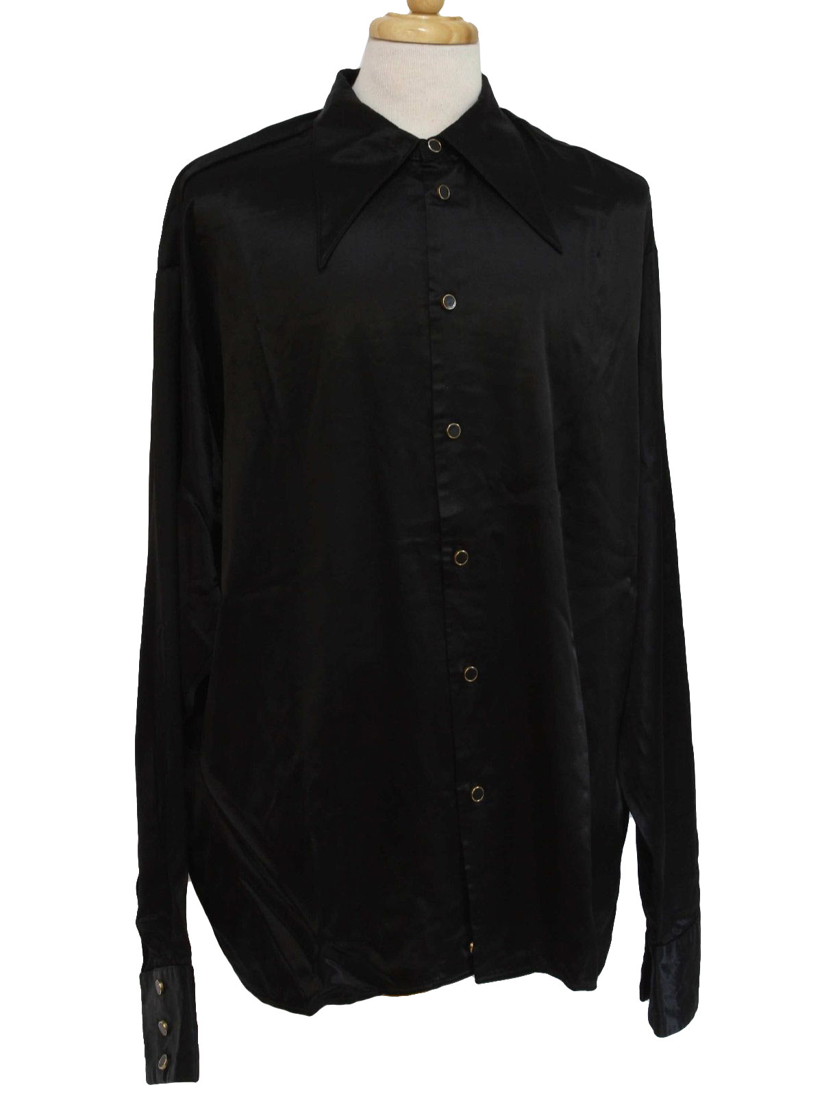 1990's Shirt (Romeo): 90s -Romeo- Mens jet black shiny polyester ...