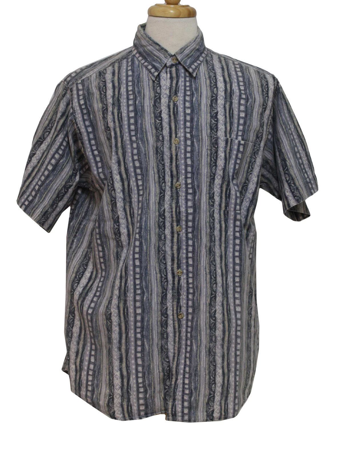 Vintage 1990's Shirt: 90s -David Taylor- Mens navy, blue, grey, tan and ...