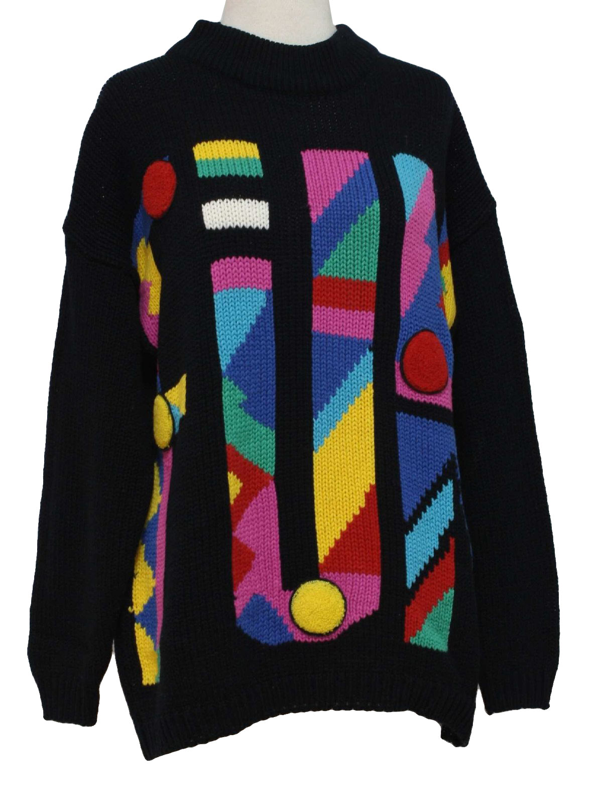 1980's Retro Sweater: 80s -Currants by Jeri-Jo- Womens black, yellow ...