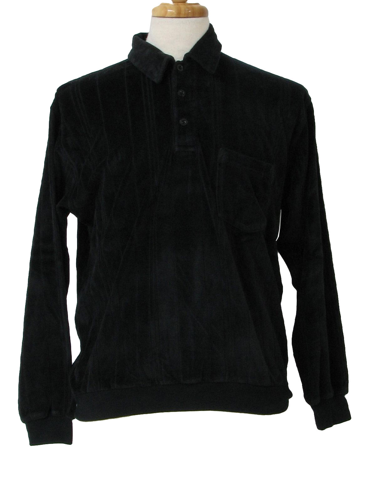 Vintage 90s Velour Shirt: 90s -John Blair- Mens black long sleeve ...