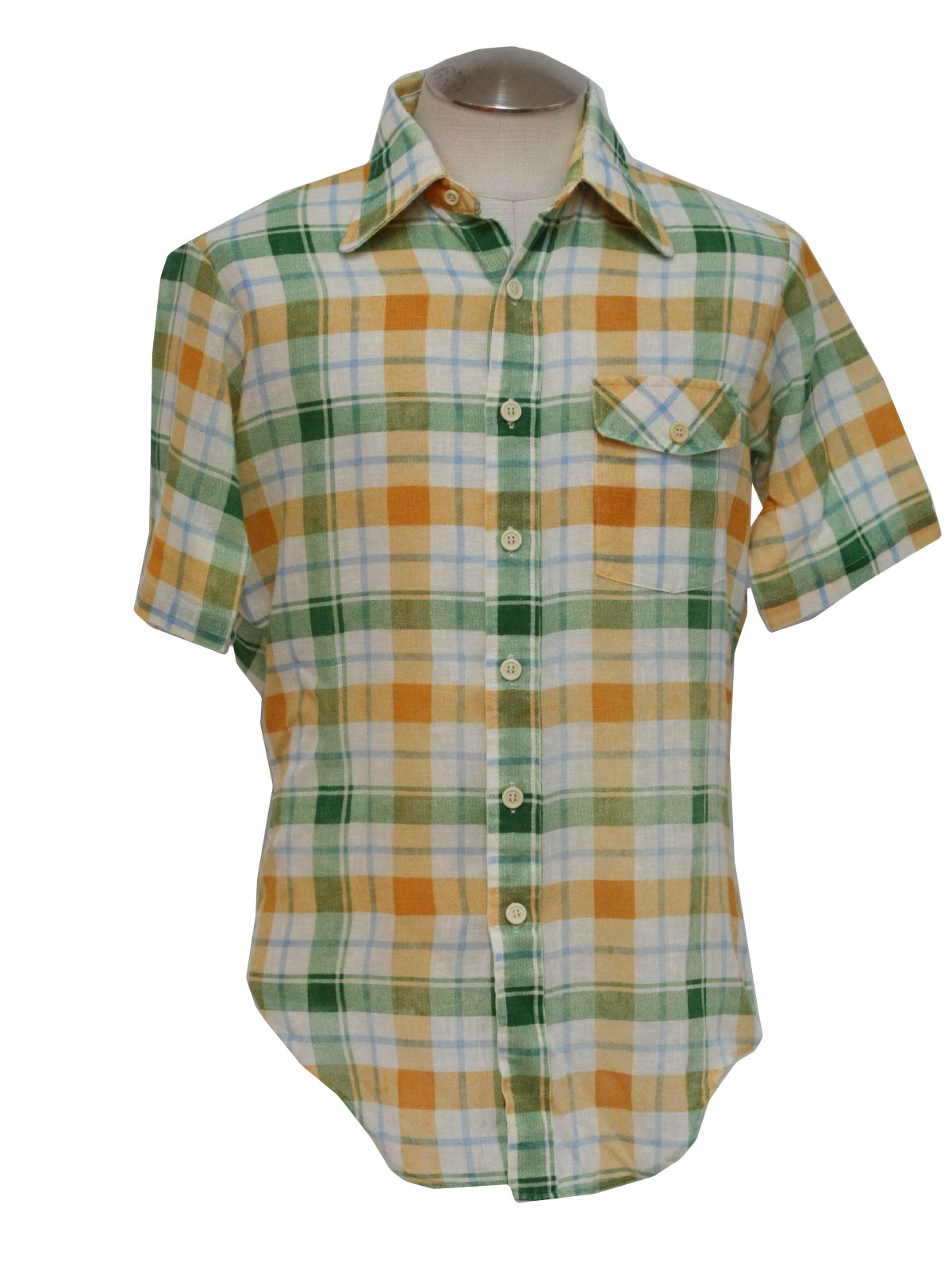 Vintage 1970's Shirt: 70s -Arrow- Mens white, orange, baby blue and ...