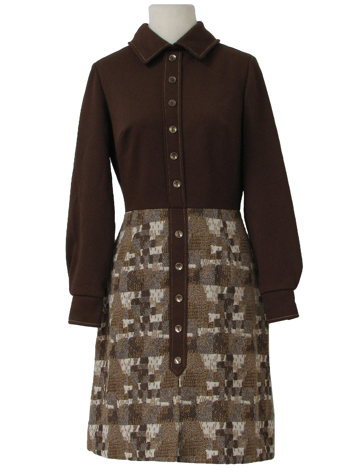70s Vintage Judy Wayne Dress: 70s -Judy Wayne- Womens dark brown, taupe ...