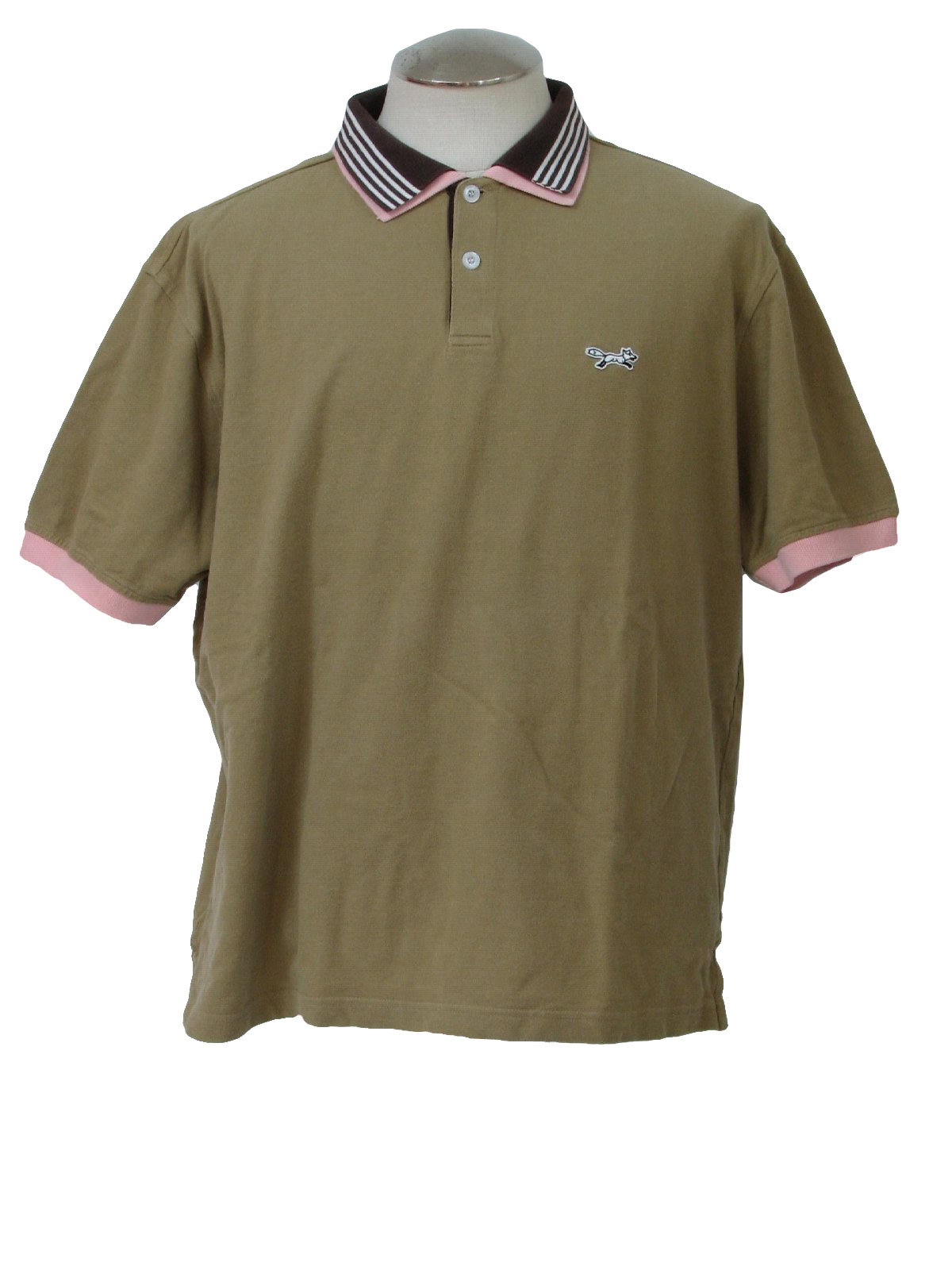 1990's Shirt (Fox): 90s -Fox- Mens tan, pink, brown and white cotton ...