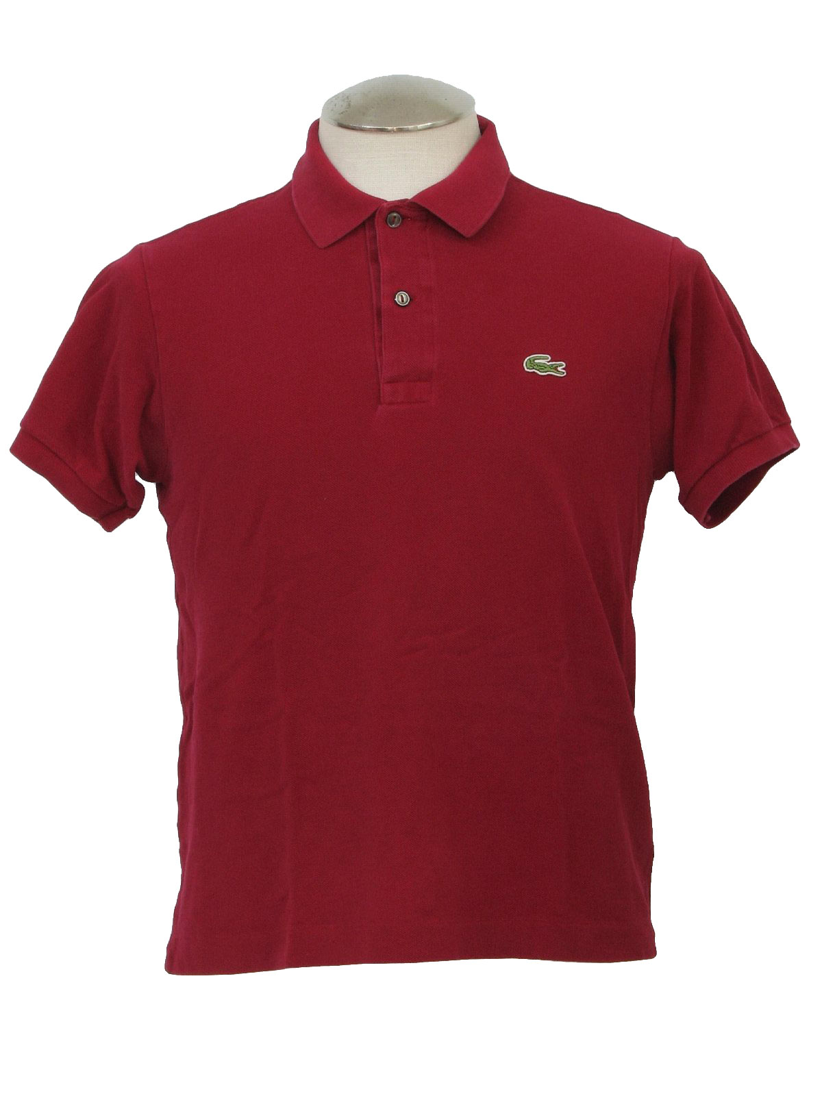 Retro 80's Shirt: 80s -Lacoste- Mens dark red woven cotton short sleeve ...