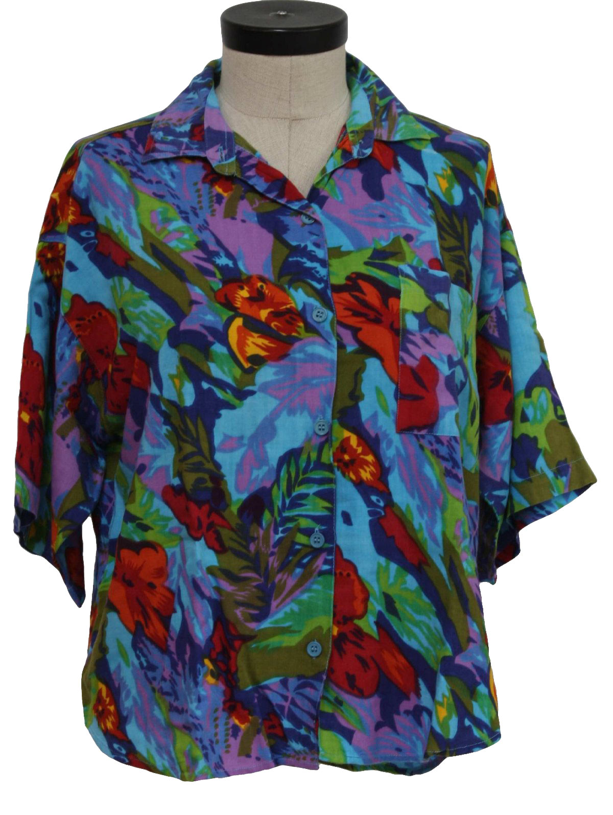 80's Vintage Hawaiian Shirt: 80s -Intense- Womens dusty and turquoise ...