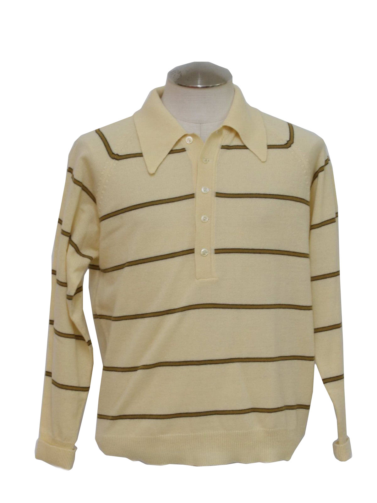 1970's Retro Knit Shirt: 70s -No Label- Mens brown, beige, mocha ...